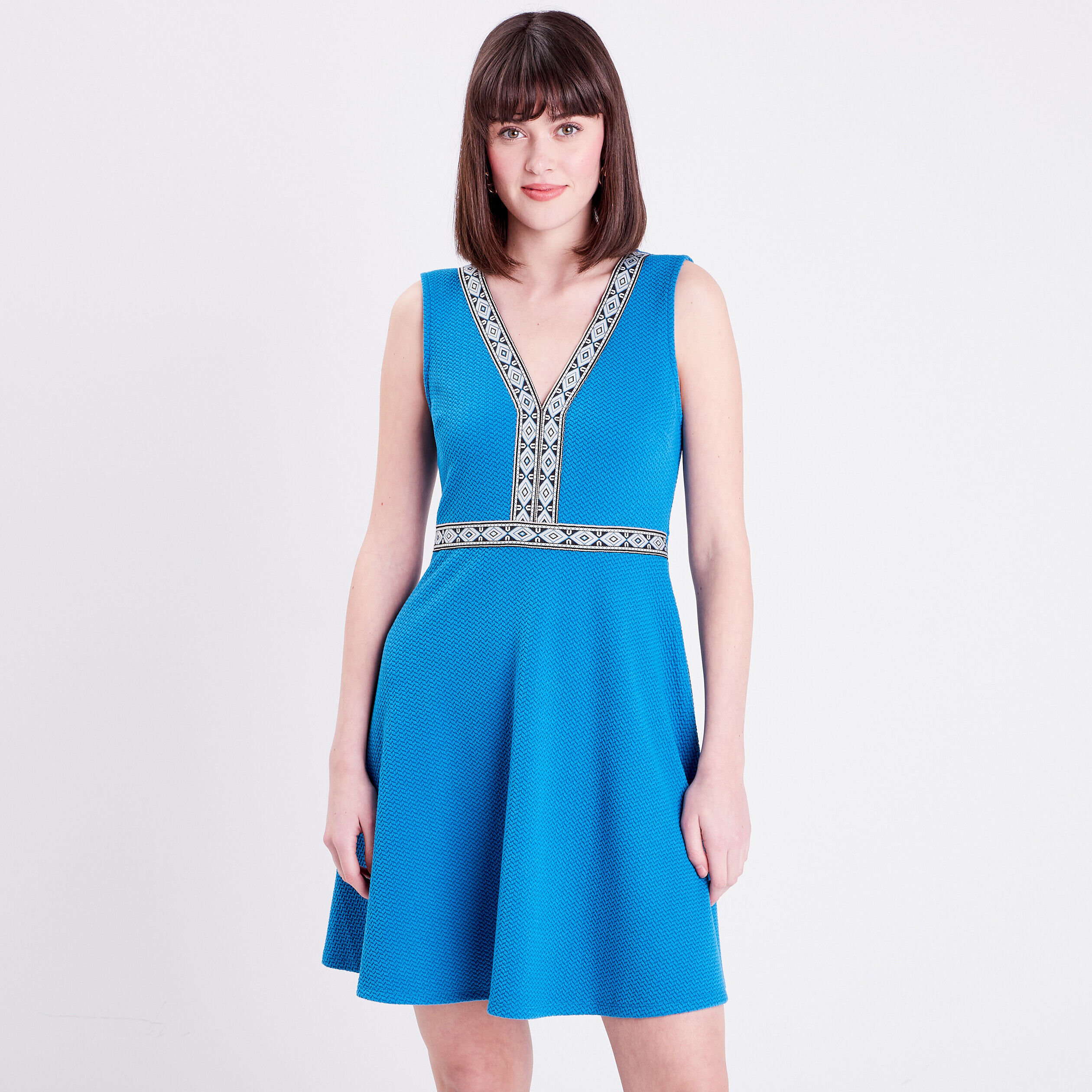 Robe évasée sans manches bleu femme | Cache Cache