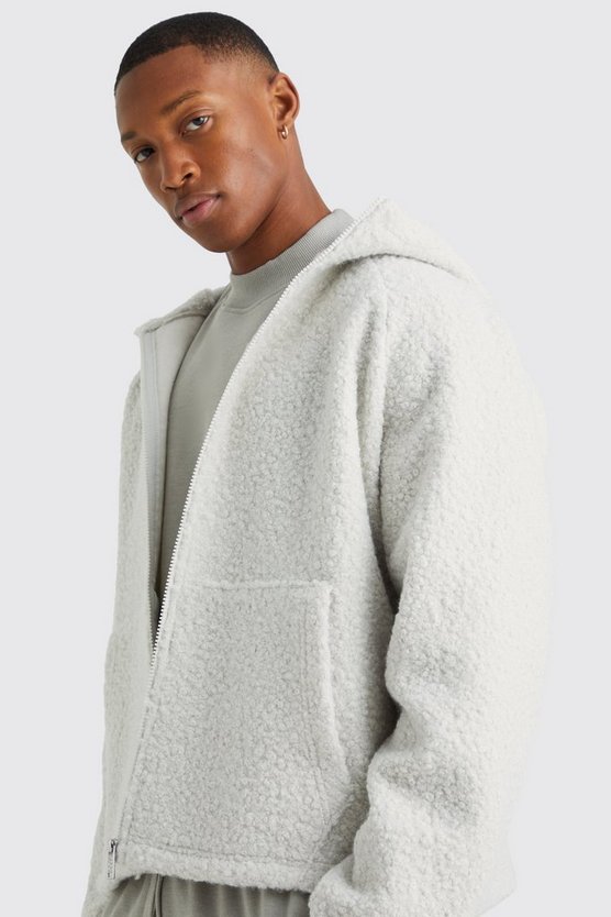 Kastiger Oversize Bouclee Borg-Hoodie mit Reißverschluss