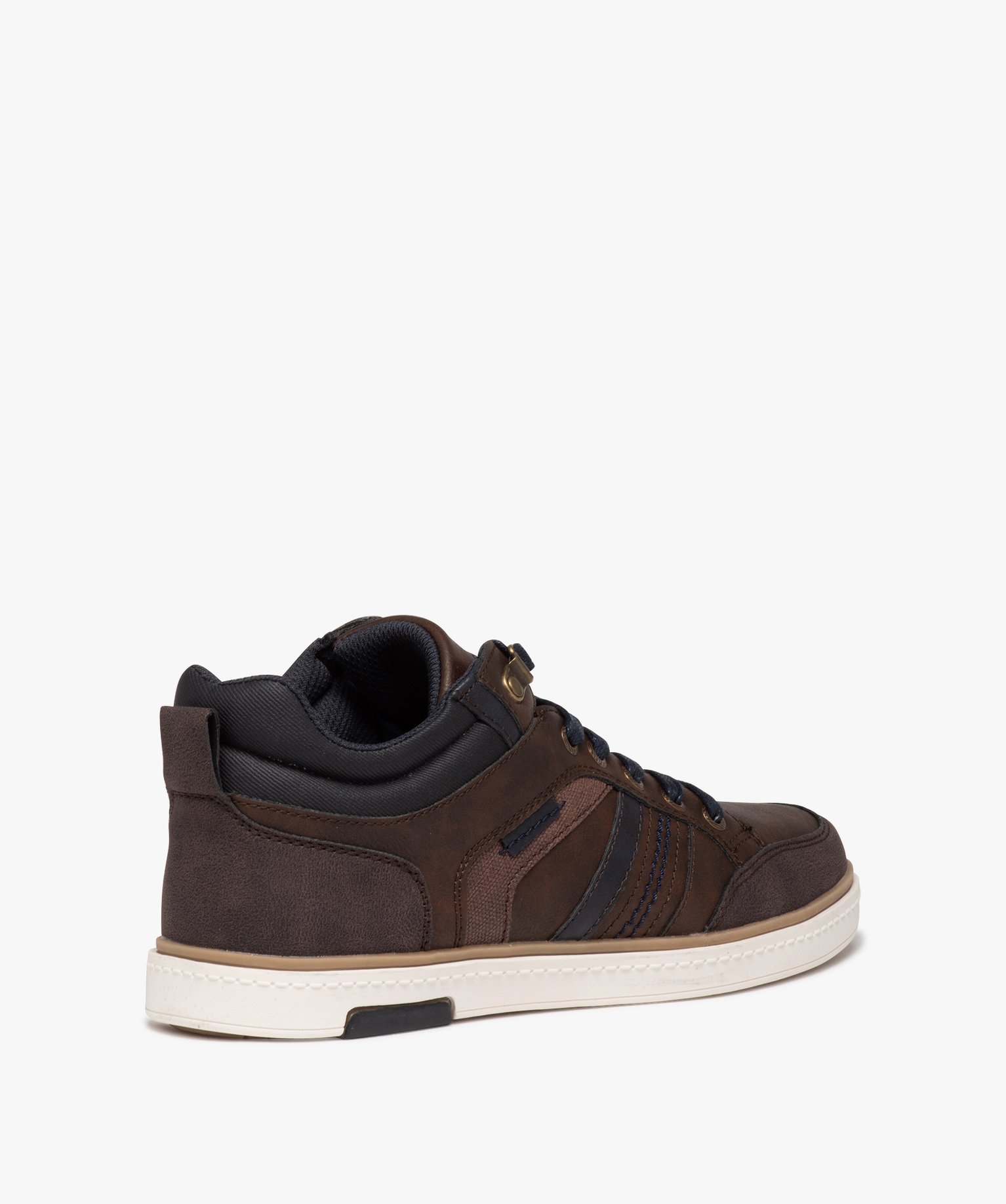 Baskets homme bicolores style casual à lacets cirés marron | GEMO