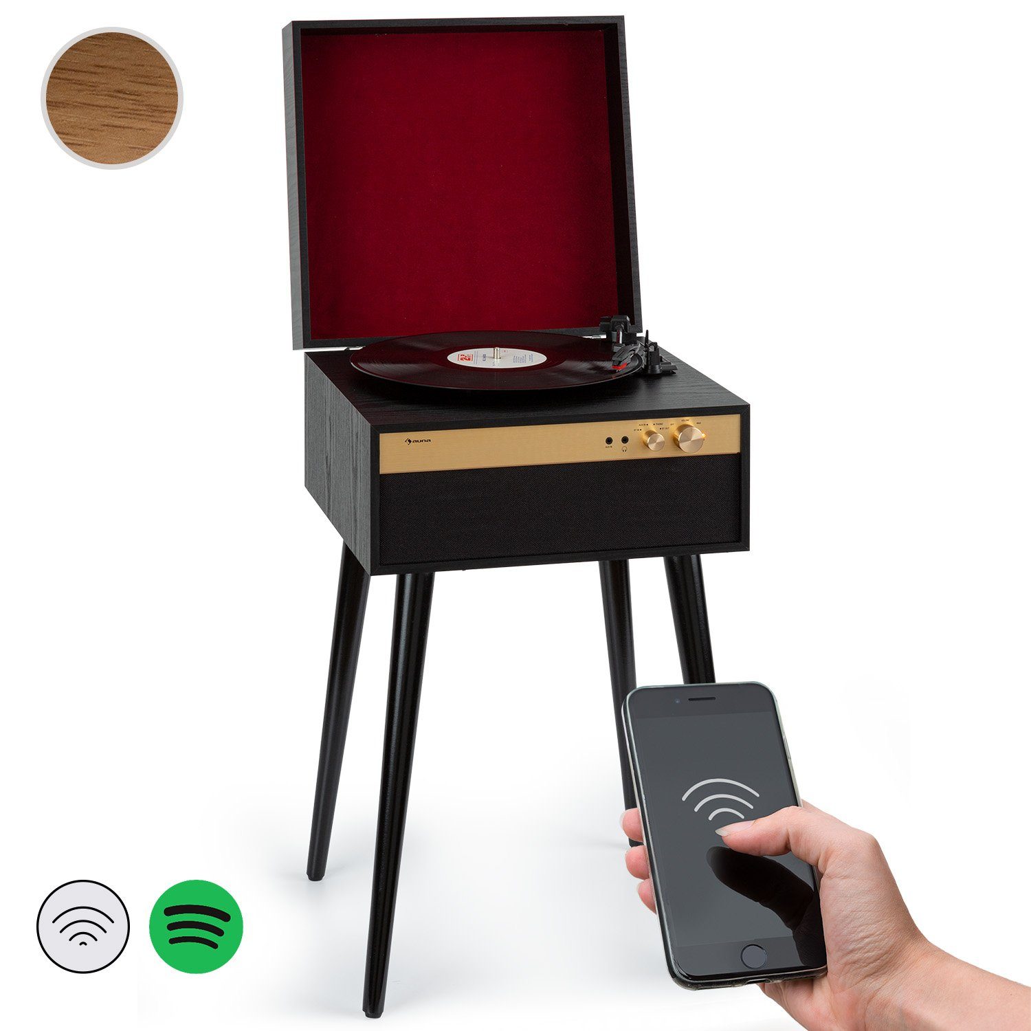 Auna Berklee TT Case Plattenspieler (Riemenantrieb, Bluetooth, Bluetooth lautsprecher Kopfhöreranschluss AUX IN Schwarz)