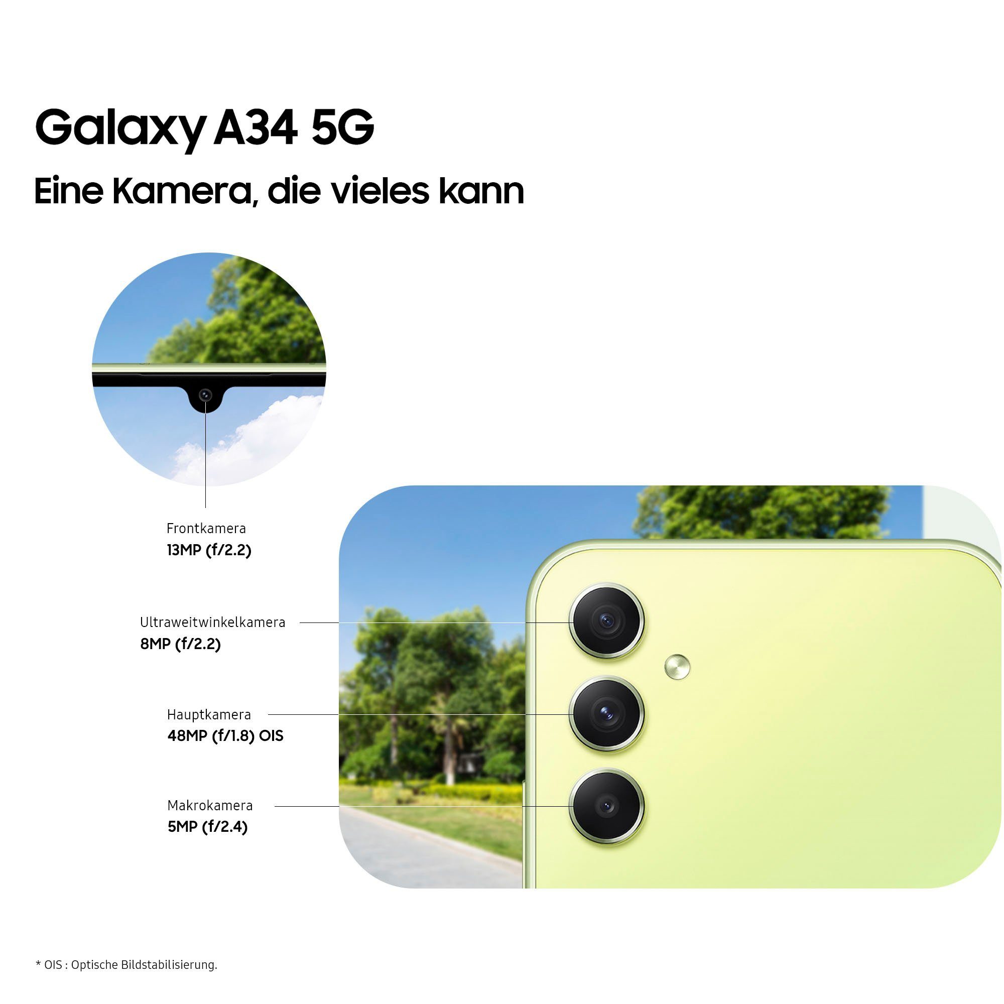 Samsung Galaxy A34 5G 256GB Smartphone (16,65 cm/6,6 Zoll, 256 GB Speicherplatz, 48 MP Kamera)
