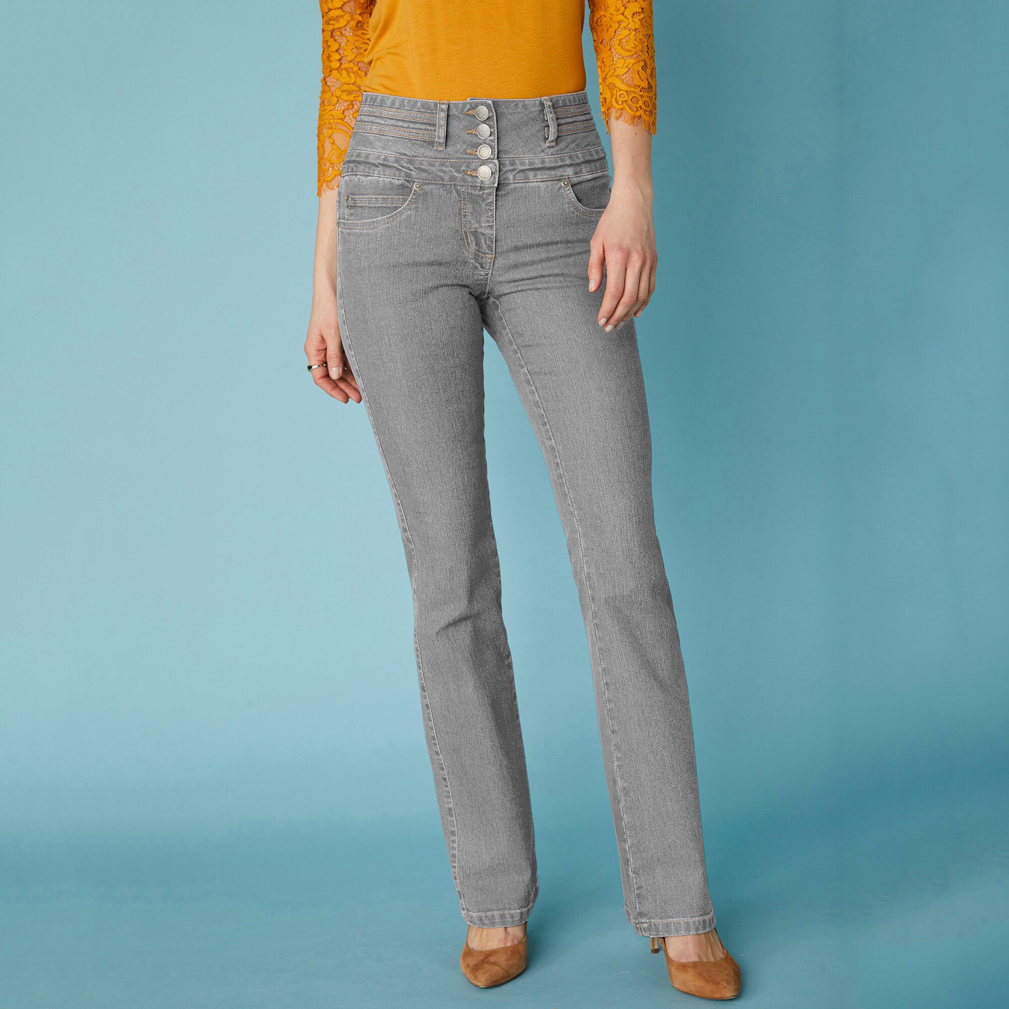 Jean coupe bootcut taille haute stretch