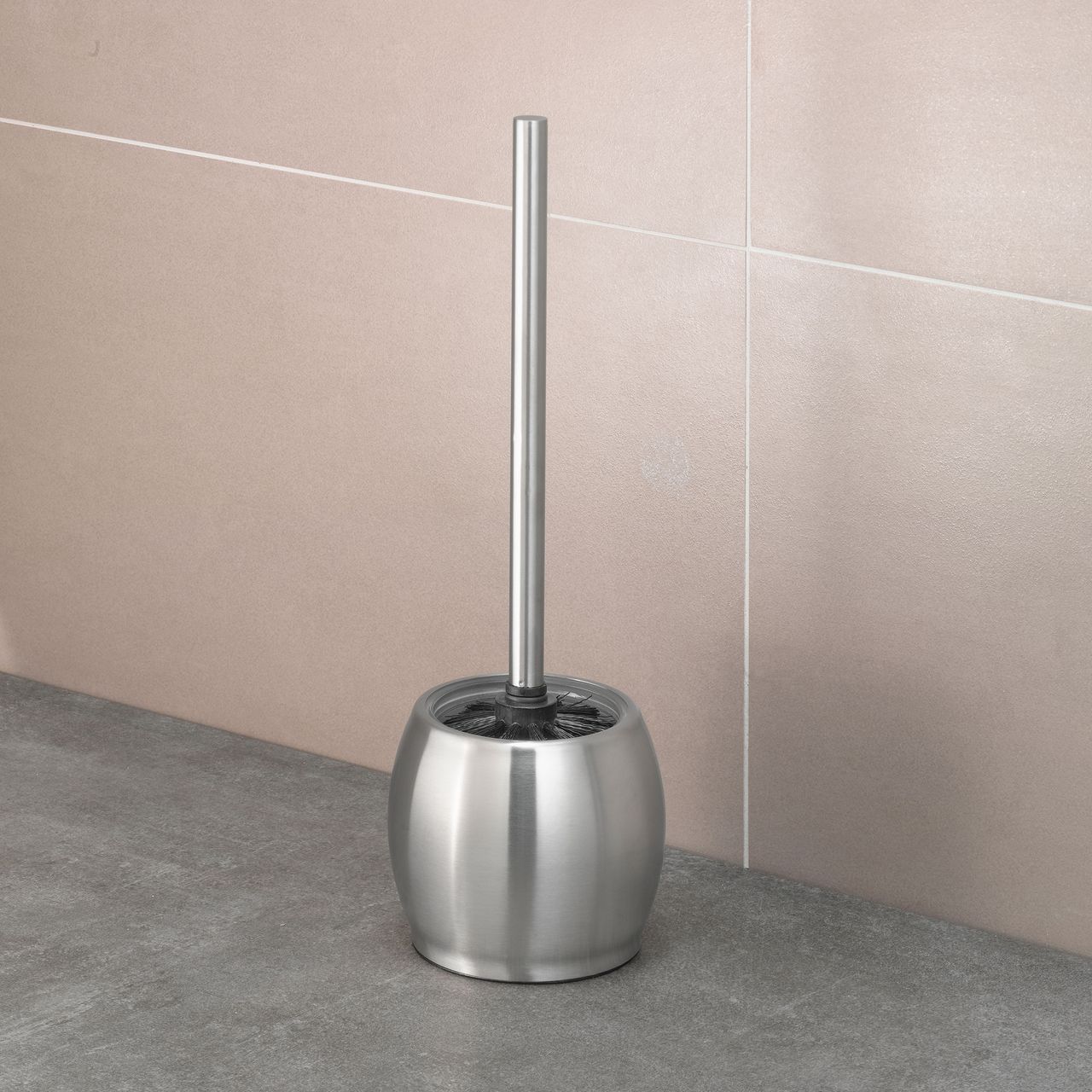 Weles AMARE WC Bürste mit Ersatzbürste, Toilettenbürste, Klobürster, WC Garnitur aus robustem Edelstahl, Badaccessoires, bauchig