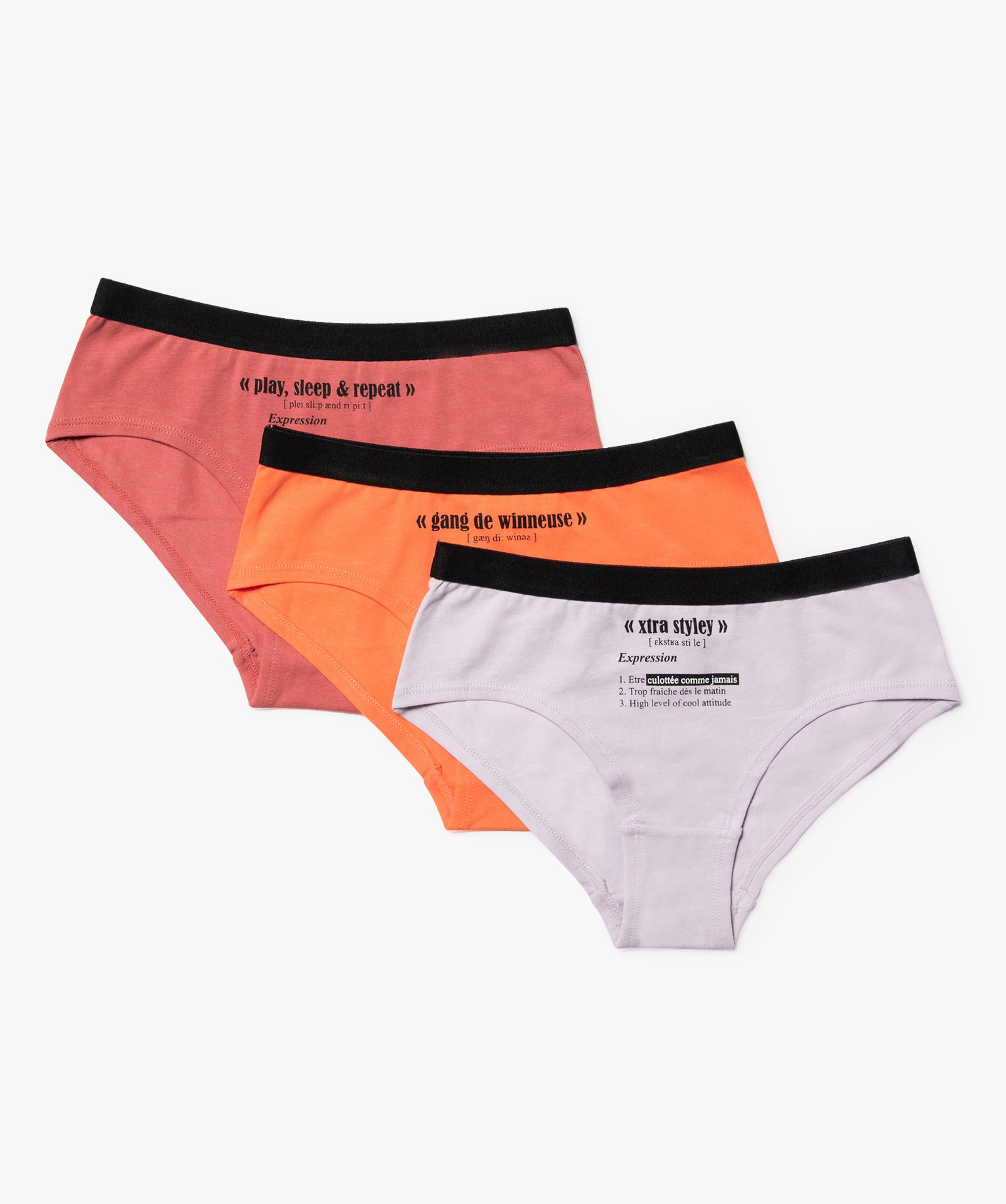 Shorties fille à message (lot de 3) multicolore | GEMO