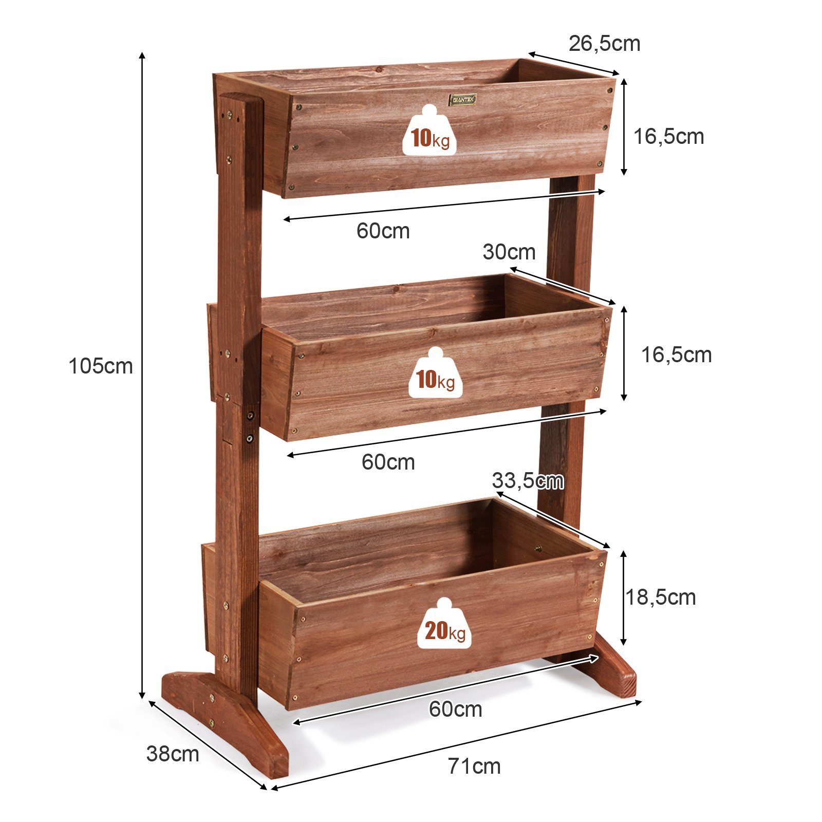 COSTWAY Hochbeet Blumentreppe, 3 Etage, mit Ablauflöchern, verstellbar