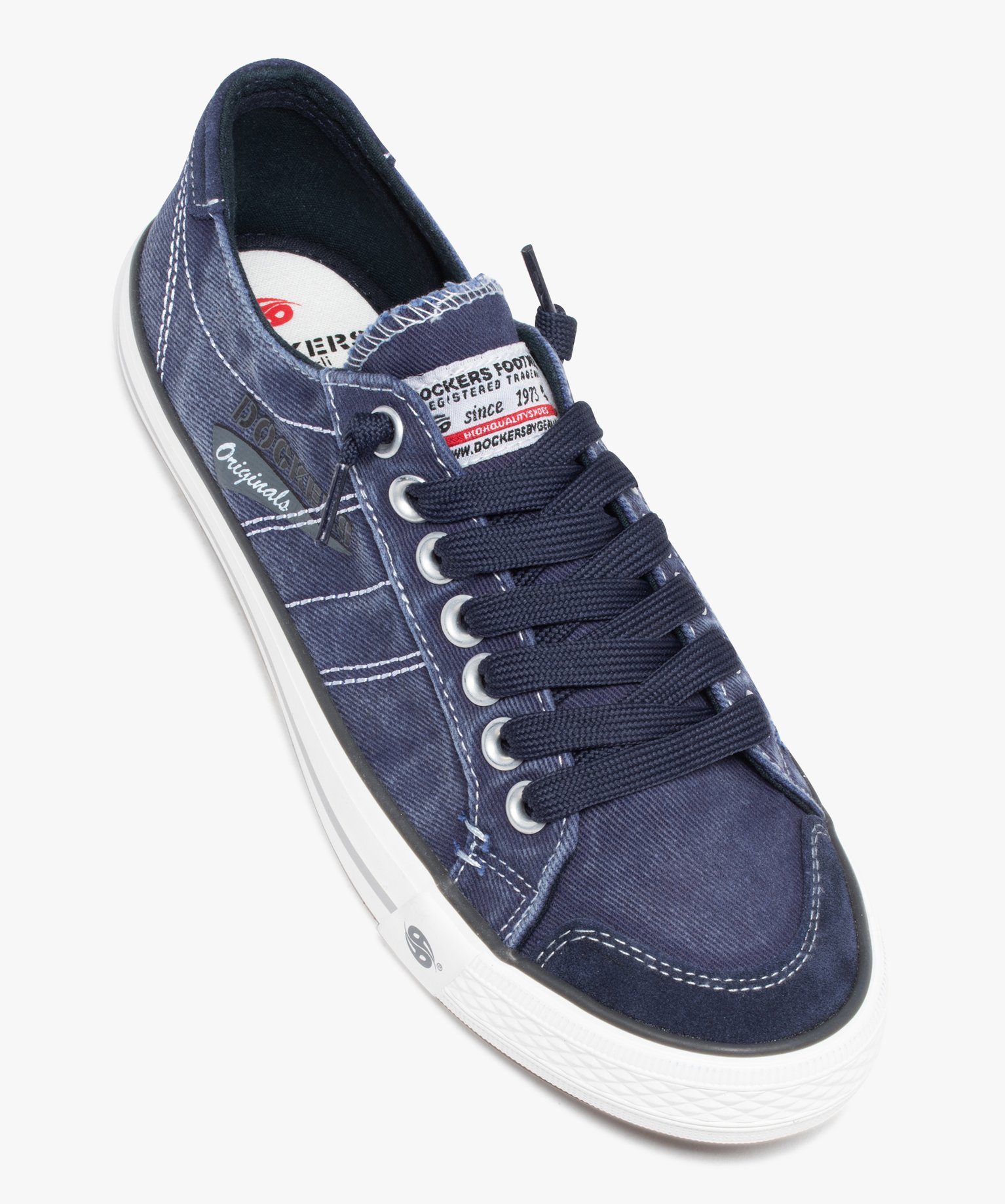 Baskets homme en toile denim unie à lacets - Dockers marine | GEMO