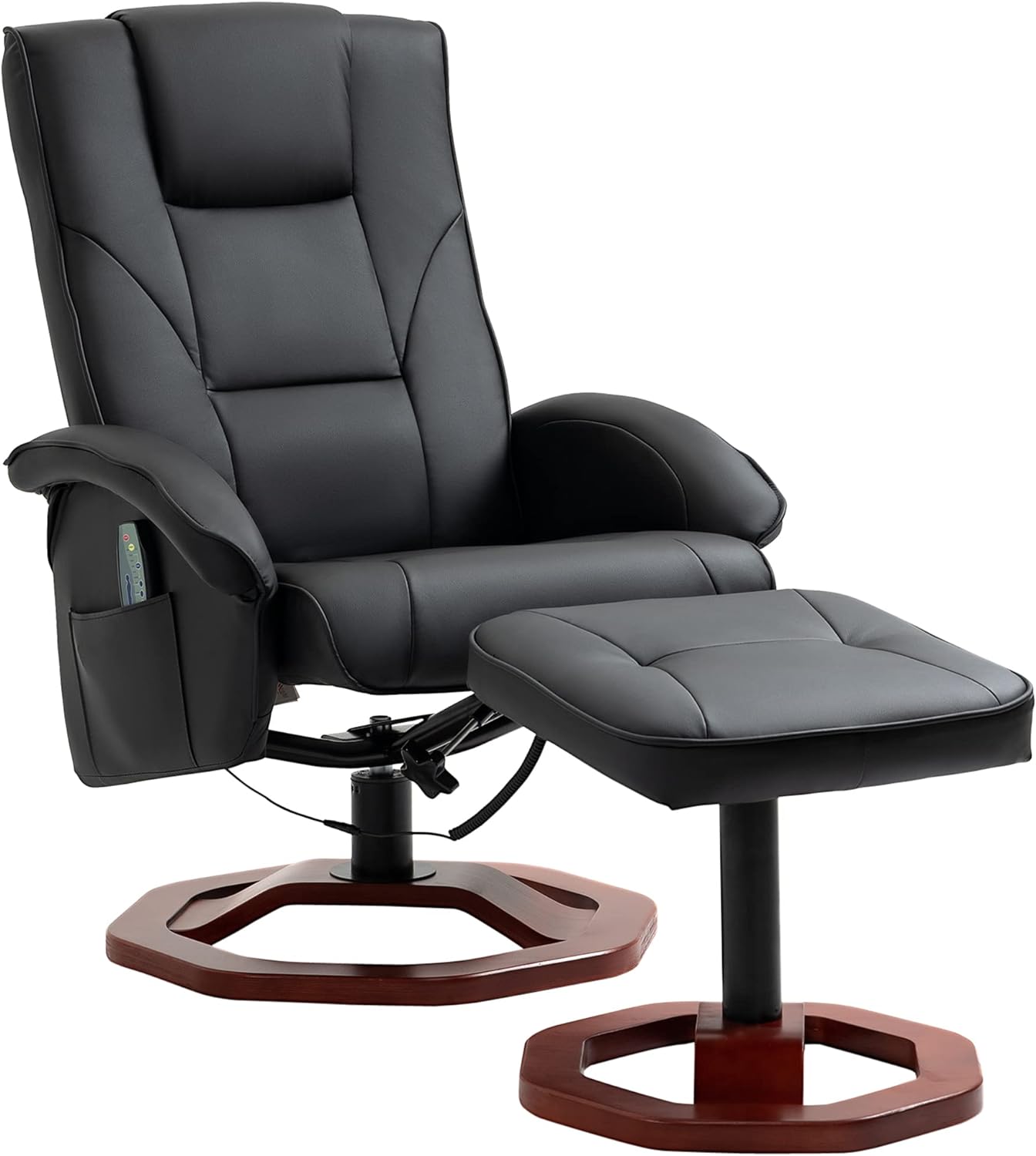 HOMCOM Sillón de masaje con reposapiés, función de descanso, función de descanso, sillón reclinable con función de masaje, giratorio 360°, piel sintética, acero negro+marrón, 73 x 83 x 106 cm