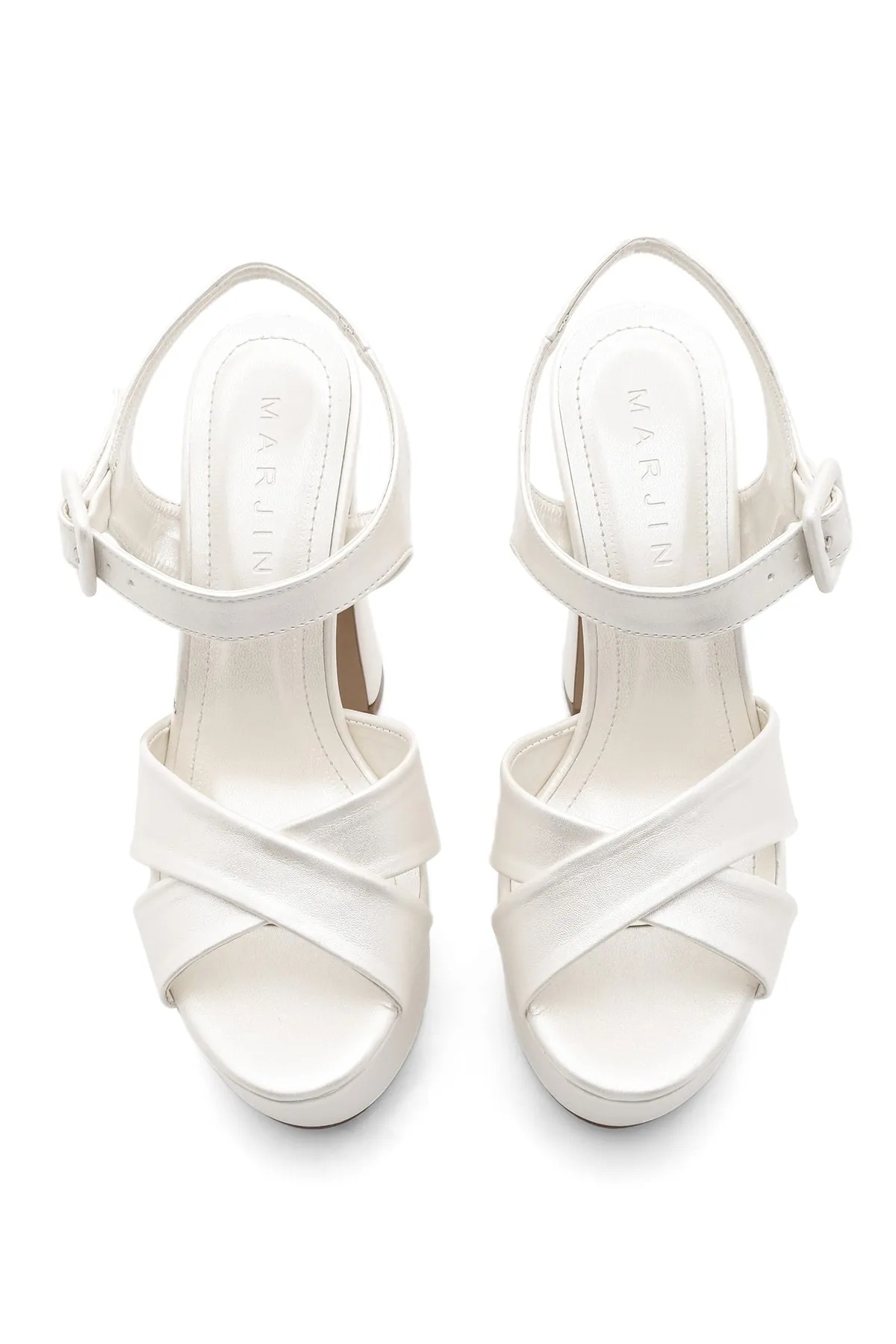 Marjin  Damen Plateauschuhe mit Absatz Abendschuhe Hochzeitsschuhe Barve Perlmutt