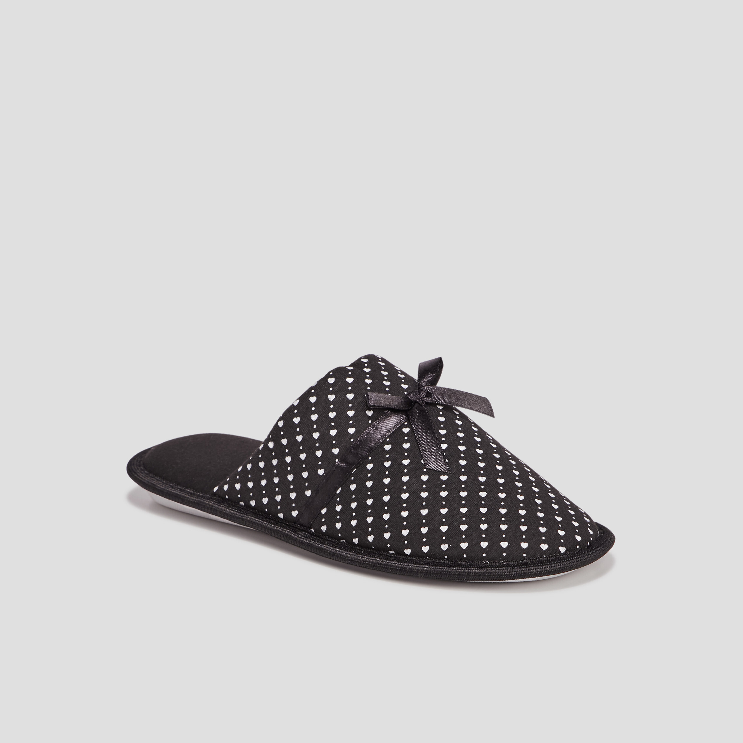 Chaussons mules petits coeurs noir femme | La Halle
