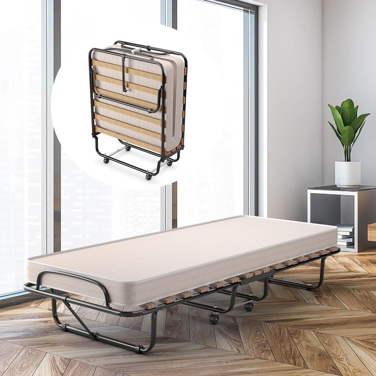 Costway 80x190cm Gästebett Klappbar, Faltbares Faltbett mit Matratze aus Rückstellschaum