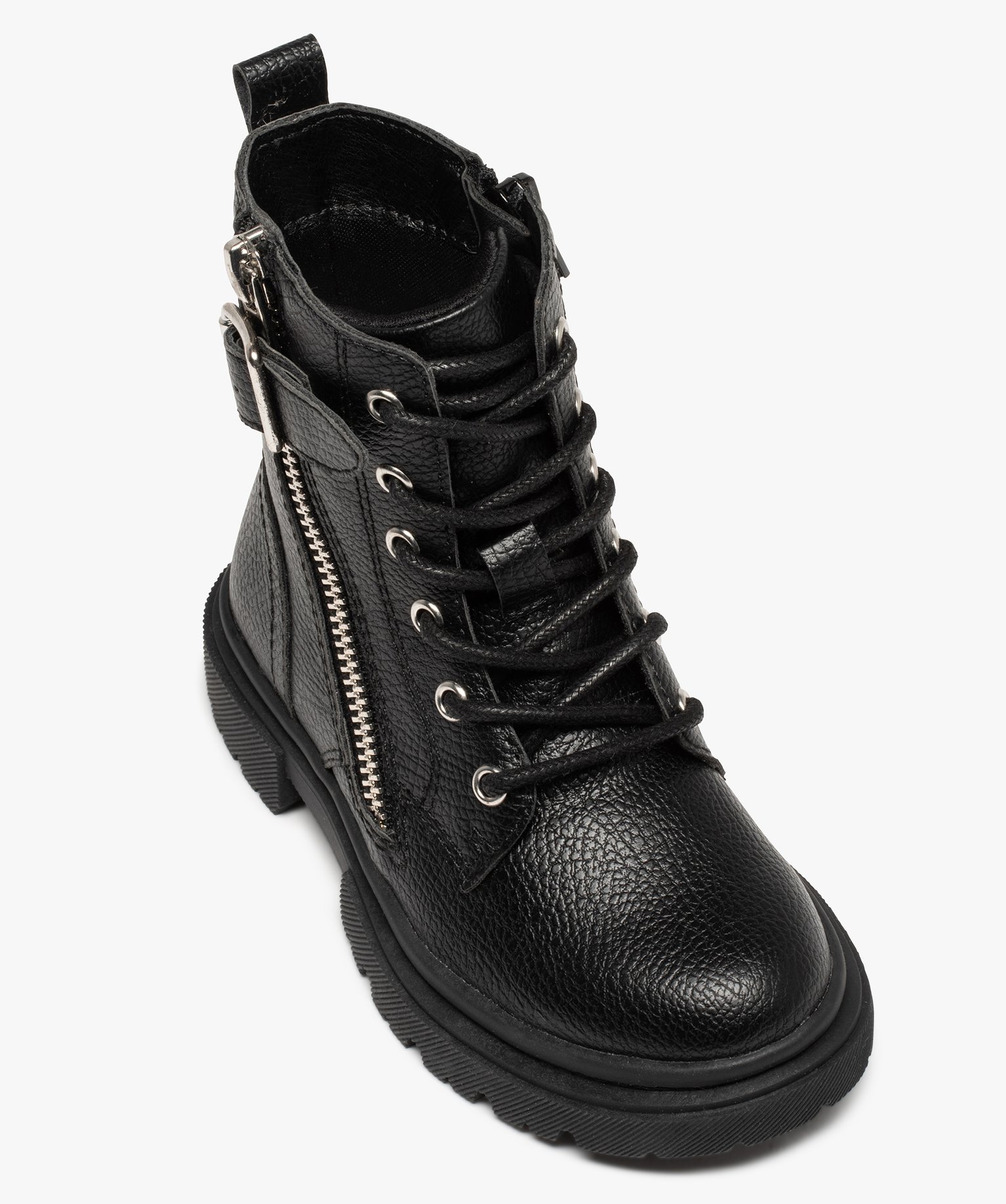 Boots fille unies style rangers à semelle crantée noir | GEMO