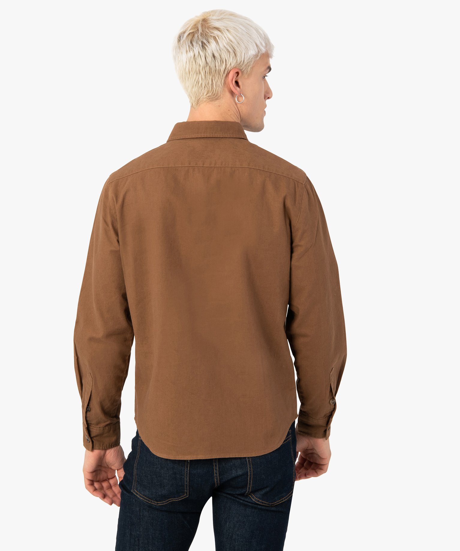 Surchemise homme en lin et coton avec poches poitrine marron | GEMO