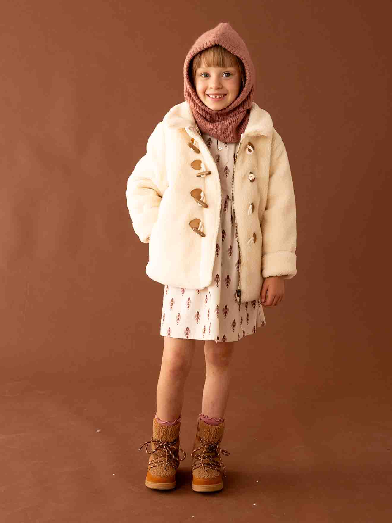 Vertbaudet Mädchen Teddyfleece-Mantel mit Knebelverschluss, Wattierung Recycling-Polyester - wollweiß