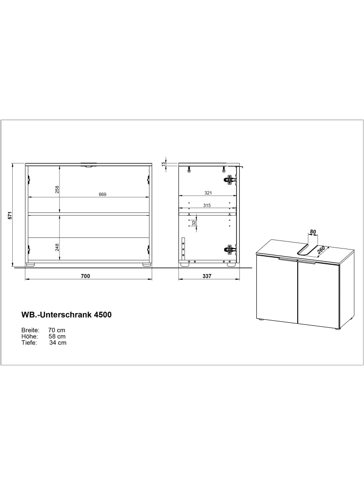KADIMA DESIGN Waschbeckenunterschrank, Siphonaussparung, 70x34x58 cm, Weiß-Beige günstig kaufen onesize