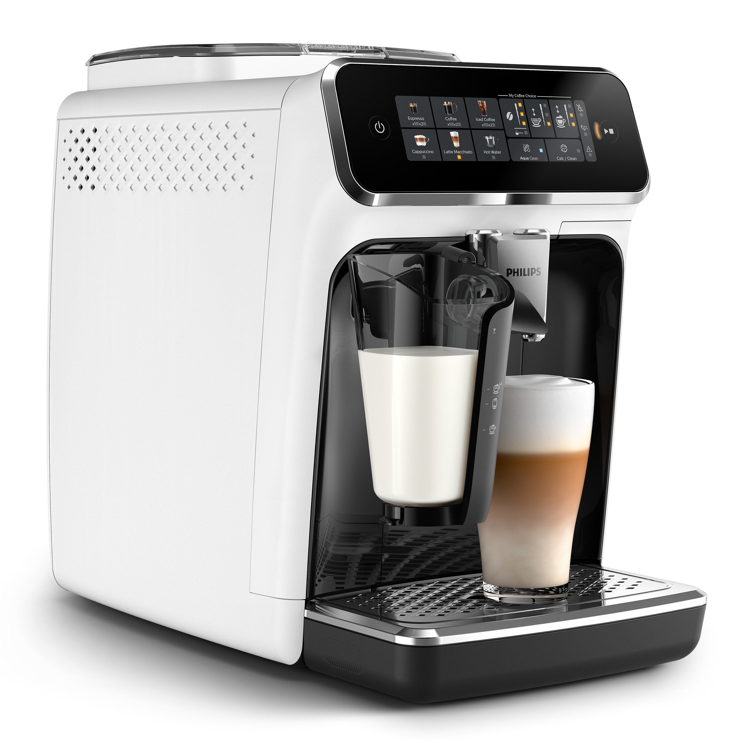 Philips Kaffeevollautomat EP3343/50 3300 Series, 6 Kaffeespezialitäten, mit LatteGo-Milchsystem, Weiß/Schwarz