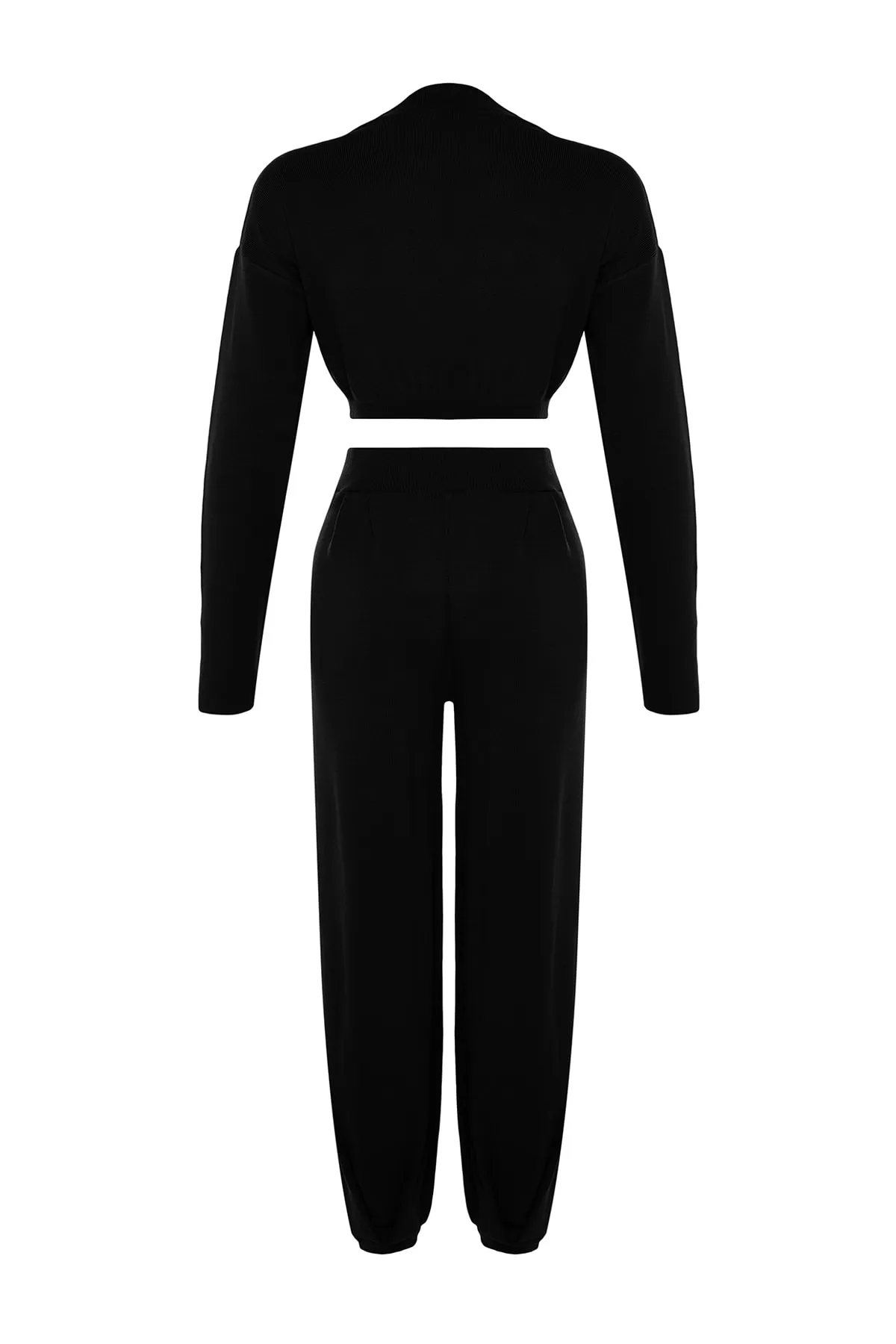 Trendyol Collection  Schwarzes Super Crop Basic Strickoberteil und -unterteil-Set mit Stehkragen TWOAW24AU00007