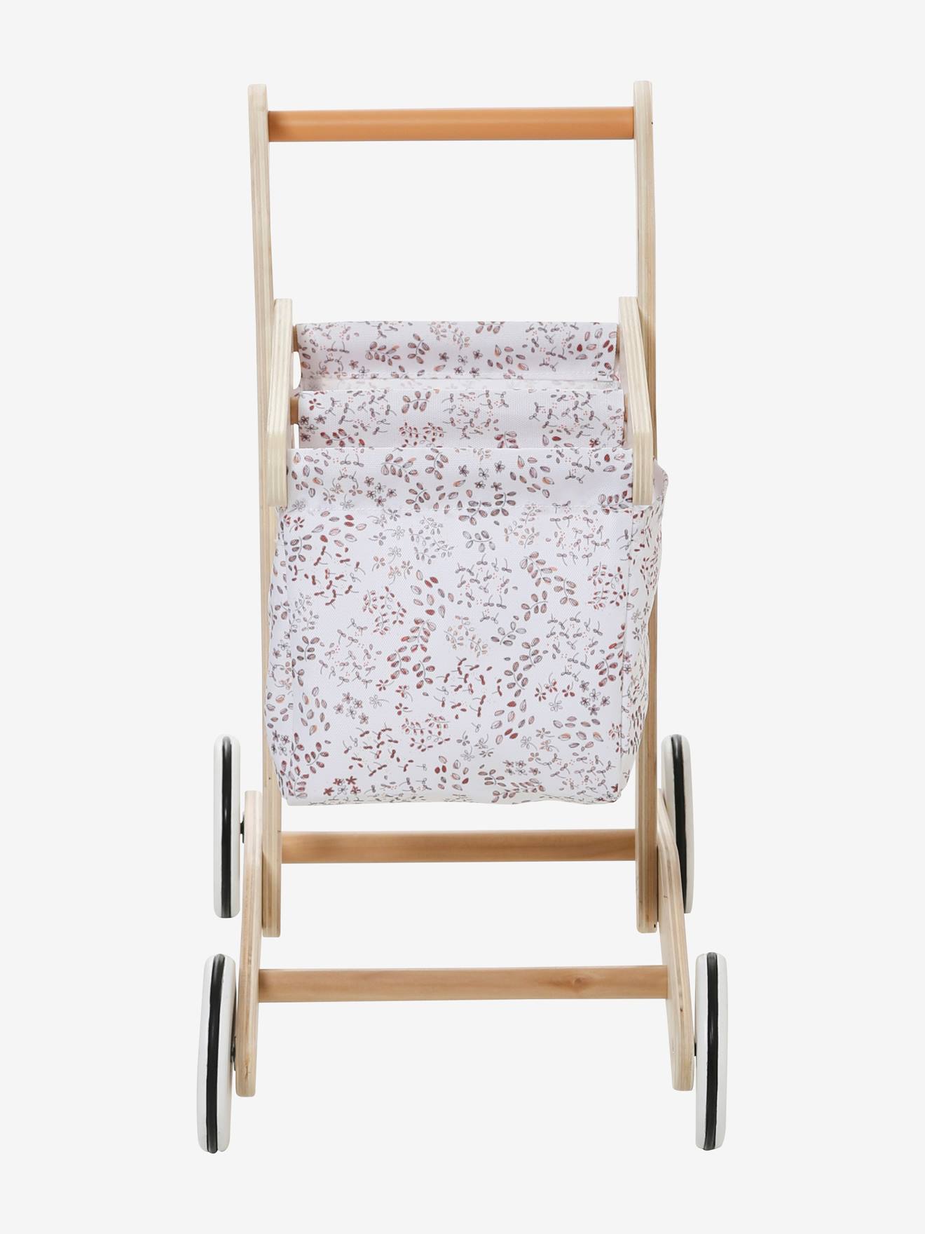 Chariot de courses en tissu et bois FSC® beige moyen uni avec decor