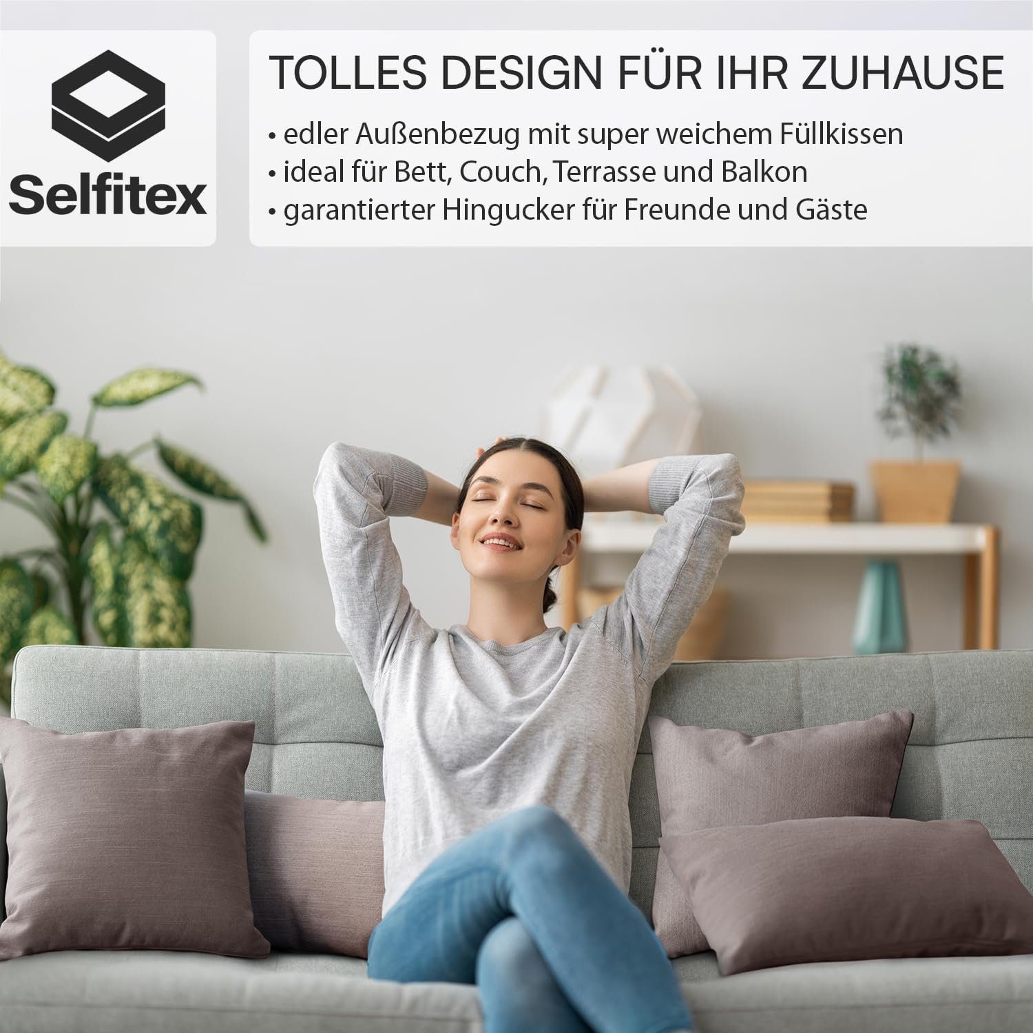 Selfitex Dekokissen 4er Set Luxus Kissen 2x 40/40 + 2x 30/50, mit Füllung und Bezug, für Sofa, Couch, Bett oder als Polster jeglicher Art, Zierkissen