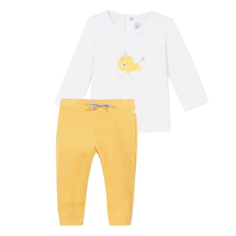 Ensemble en coton jaune motif lion naissance Absorba