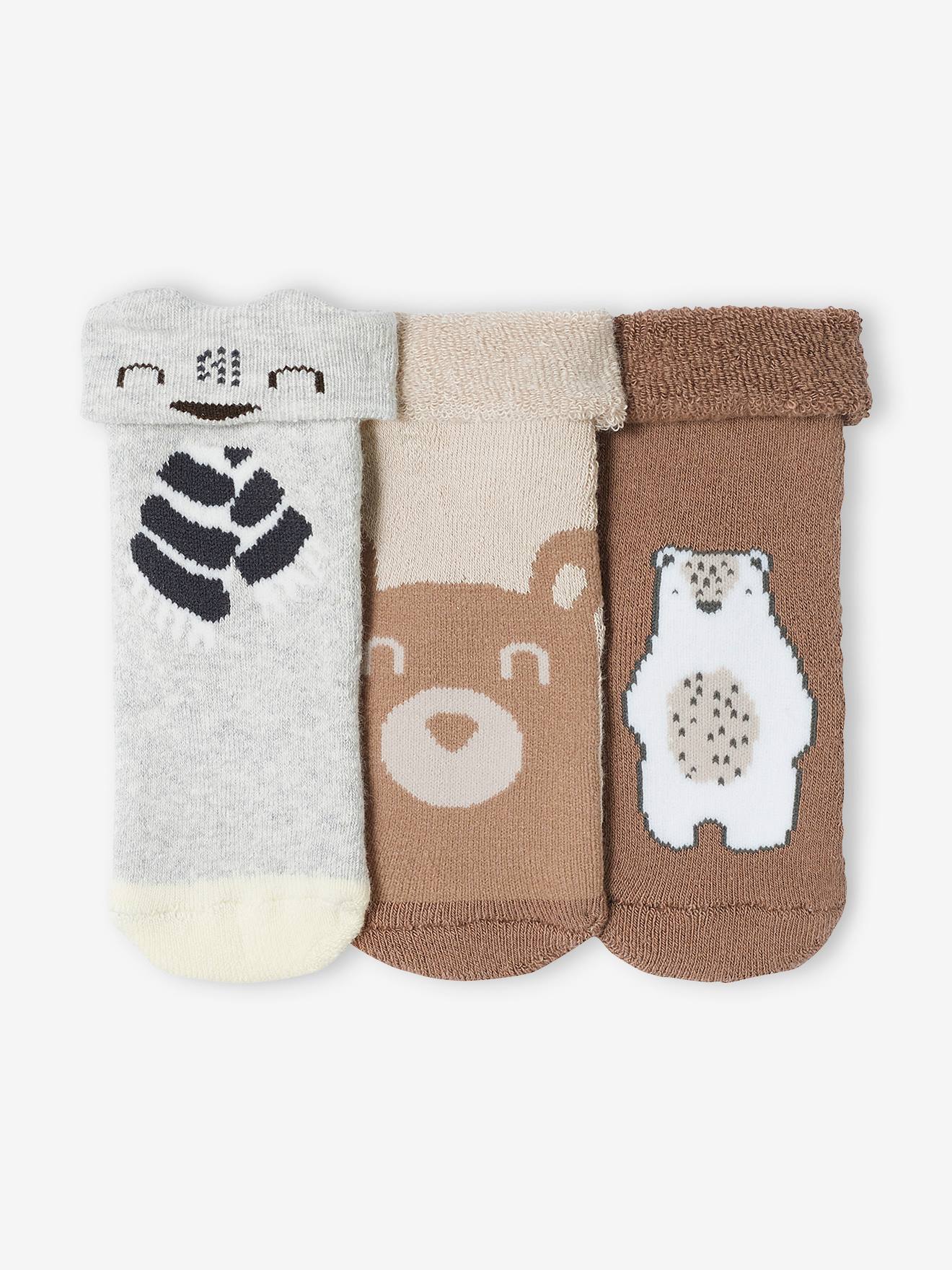 Lot de 3 paires de chaussettes ourson bébé noisette