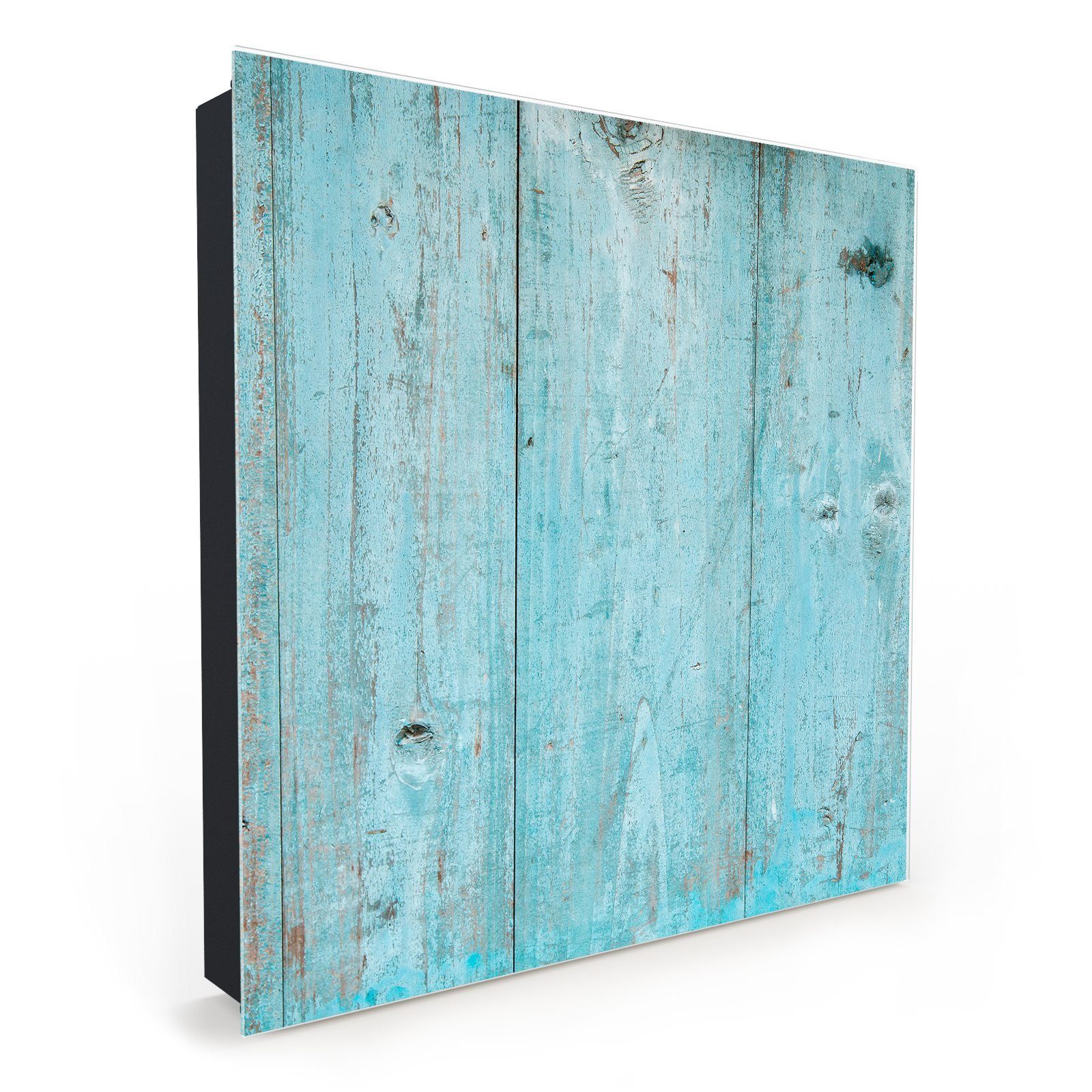 Primedeco Schlüsselkasten Magnetpinnwand mit Glasfront Holzplatten Türkis (1 St)