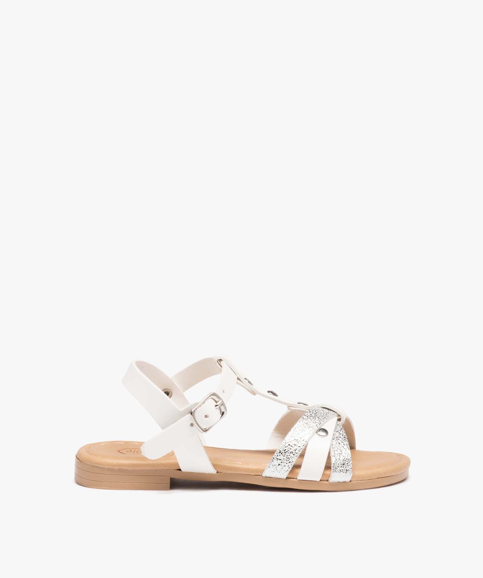Sandales fille à fines brides cloutées et métallisées blanc | GEMO