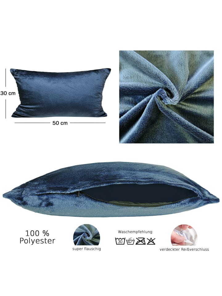 JACK 2er Set Teddy Flausch Kissenhülle Kissenbezug in Blau günstig kaufen