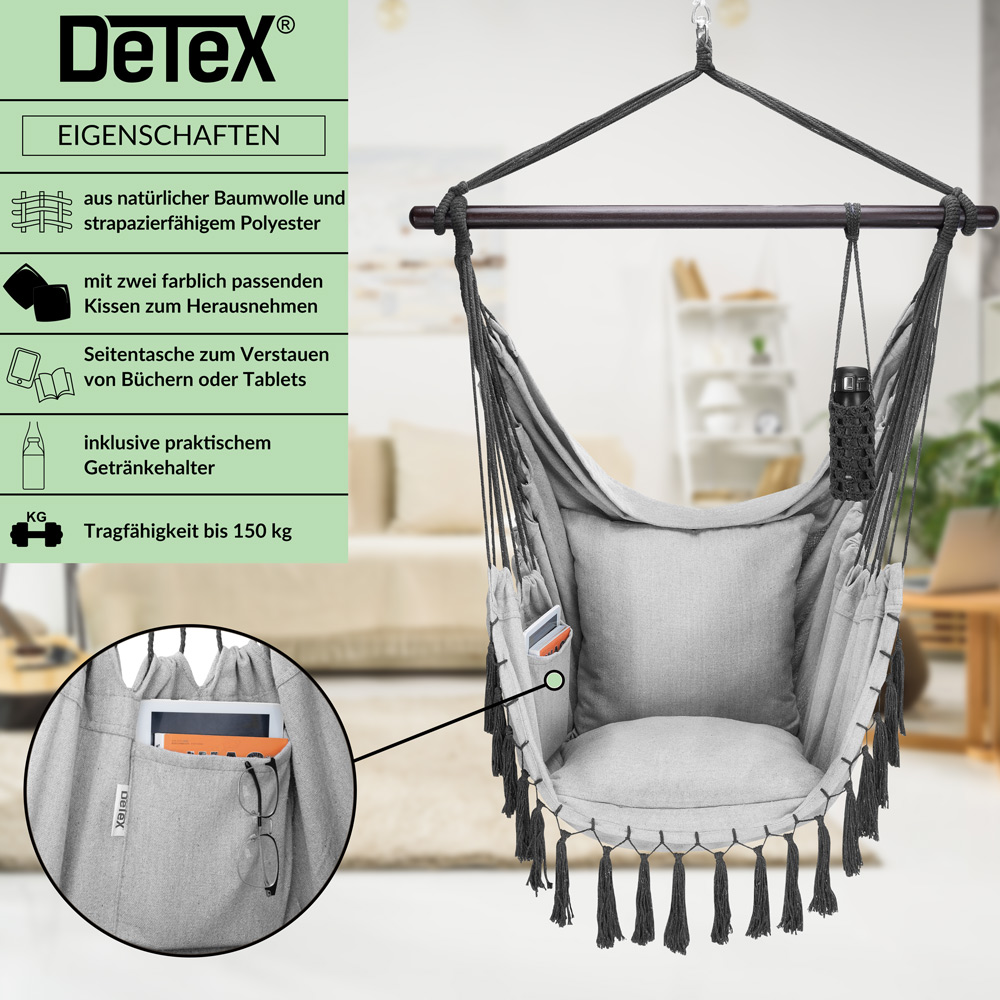 Casaria Detex® Hängesessel Hellgrau 170x100x150cm