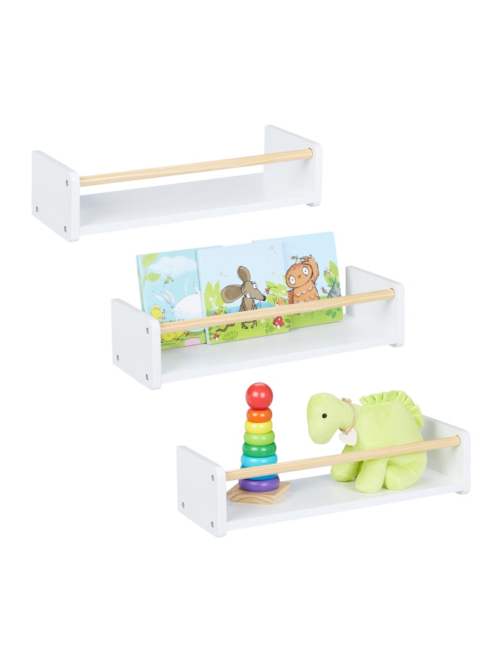 relaxdays 3 x Kinderregal in Weiß/ Natur - (B)50 x (H)12 x (T)18 cm günstig kaufen onesize