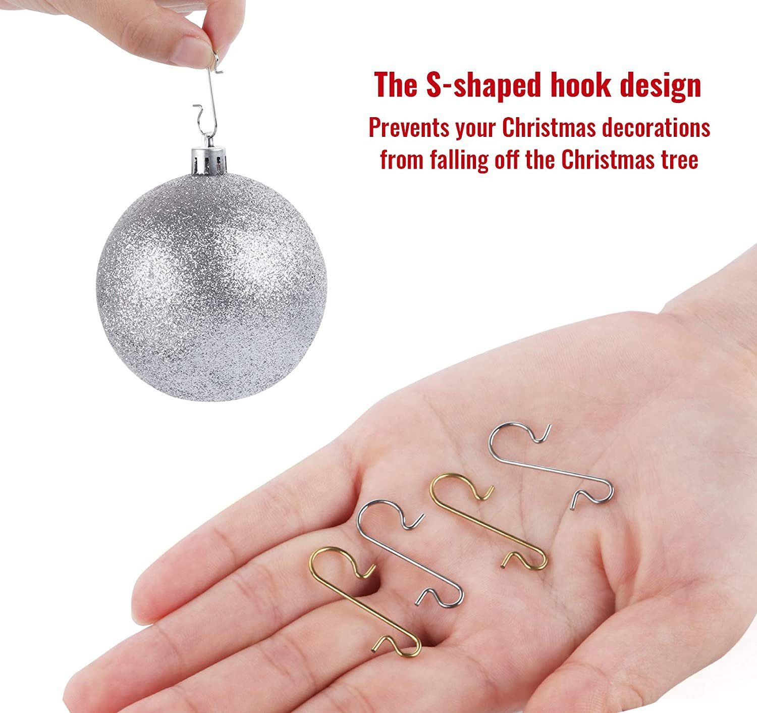 Homewit Christbaumschmuck Edelstahl S Haken für Kugelaufhänger Weihnachtsbaumschmuck (200-tlg), für Aufhängen, Christbaumkugeln usw.
