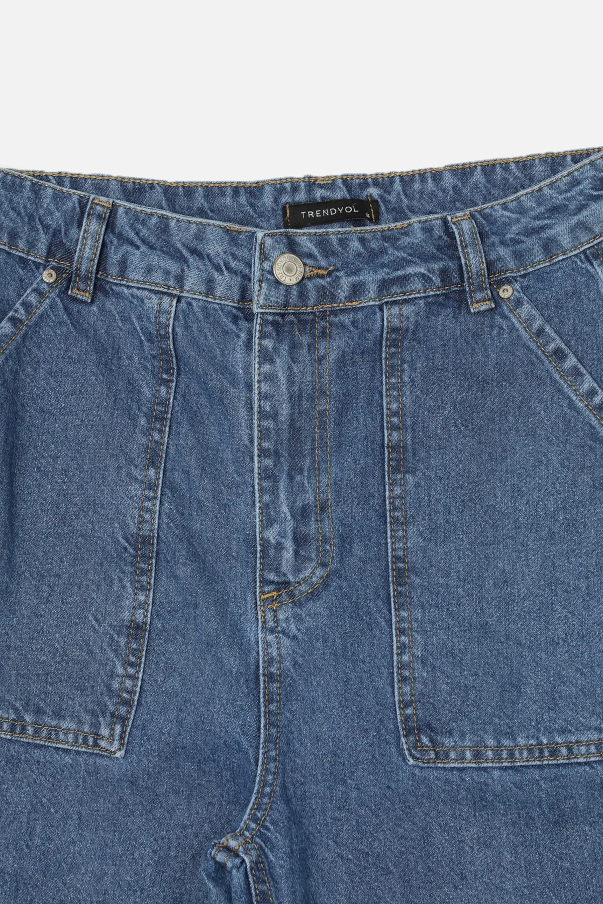 Trendyol Collection  Blaue Jeans mit hoher Taille und weitem Bein und Taschendetail TWOAW22JE0595