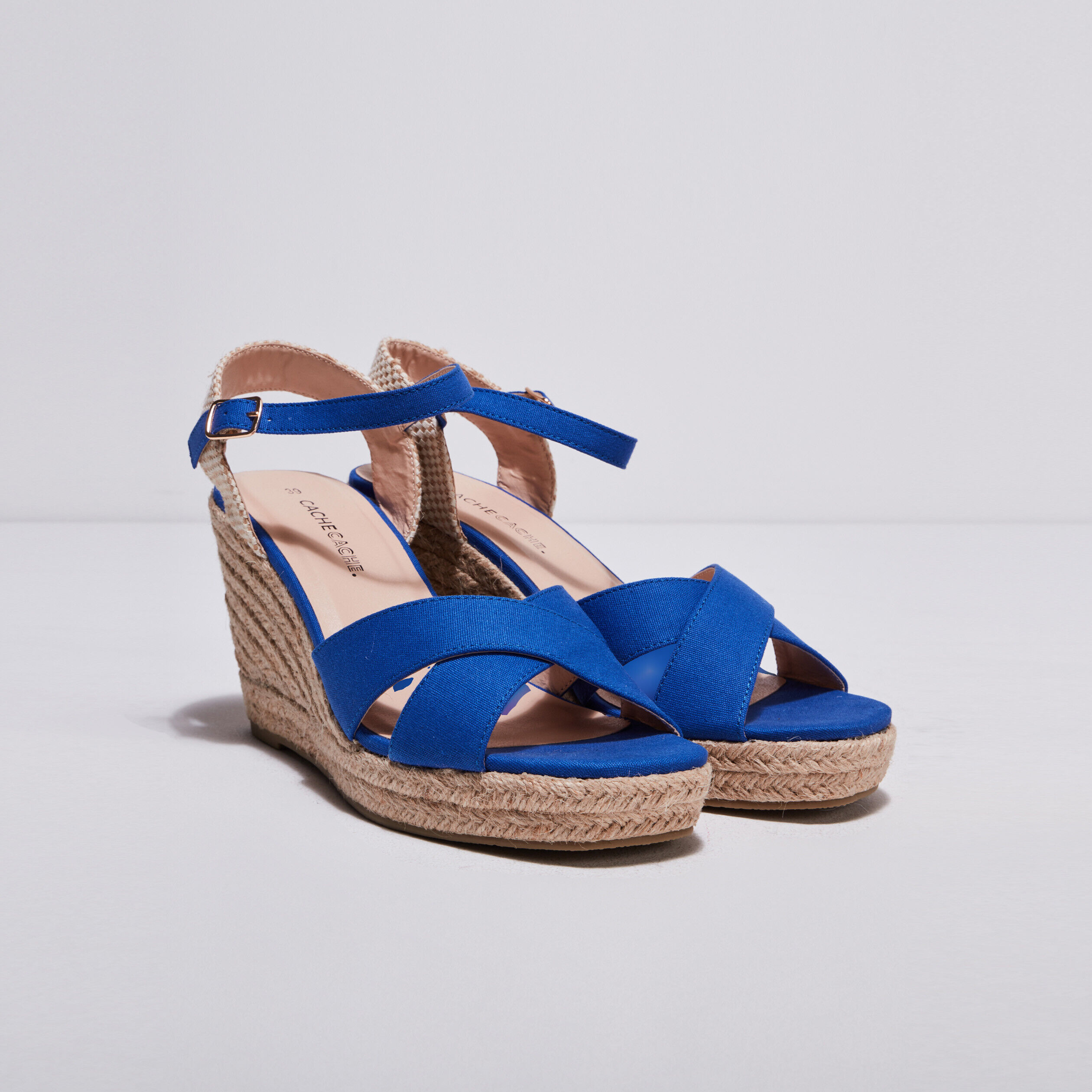 Sandales compensées bleu roi femme | Cache Cache