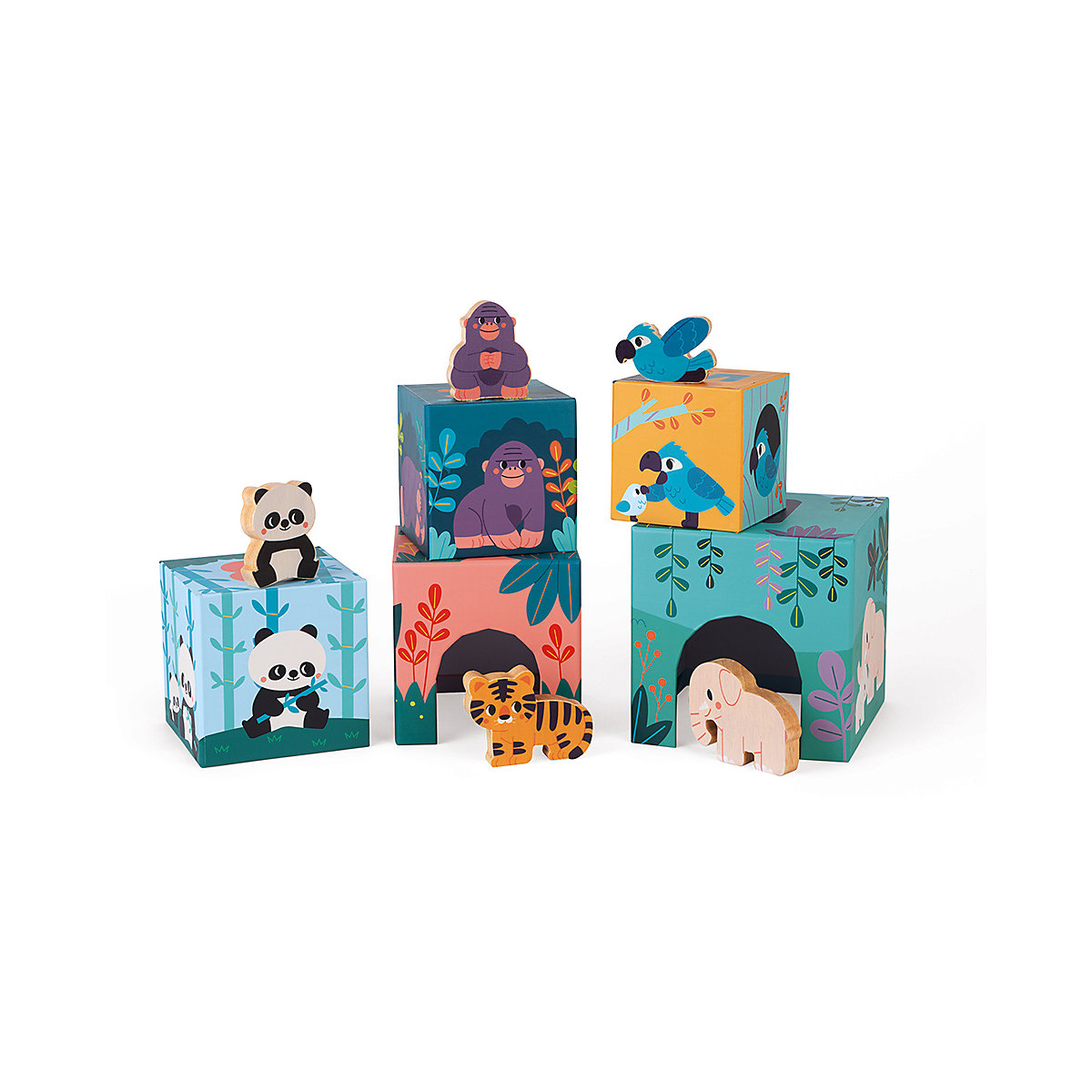 Janod-WWF® Stapelpyramide "Tiere" mit 5 Holzfiguren