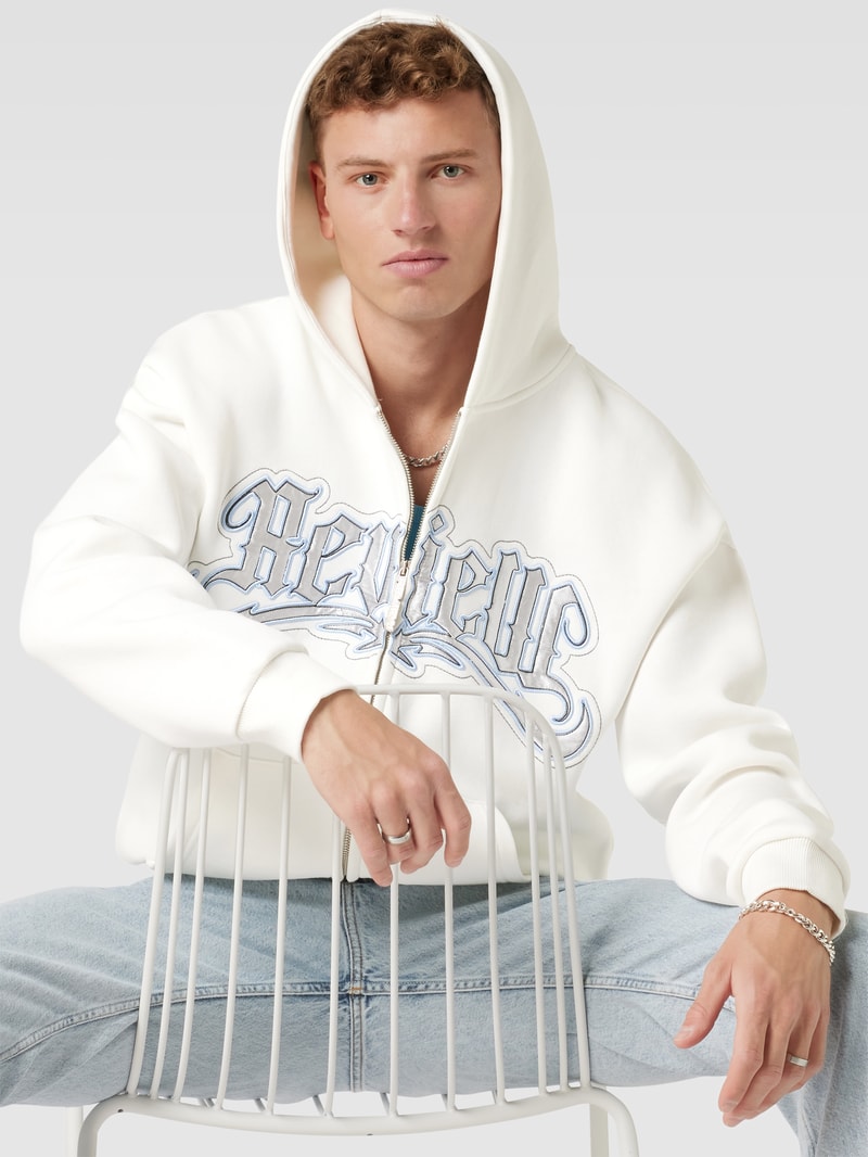 Sweatjacke mit Label-Stitching in weiß