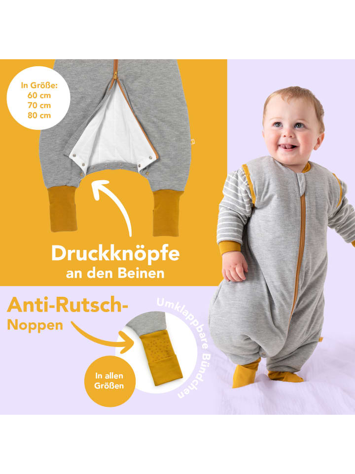 Schlummersack Schlafsack mit Füßen und umklappbaren Bündchen, 2.5 TOG in Grau günstig kaufen
