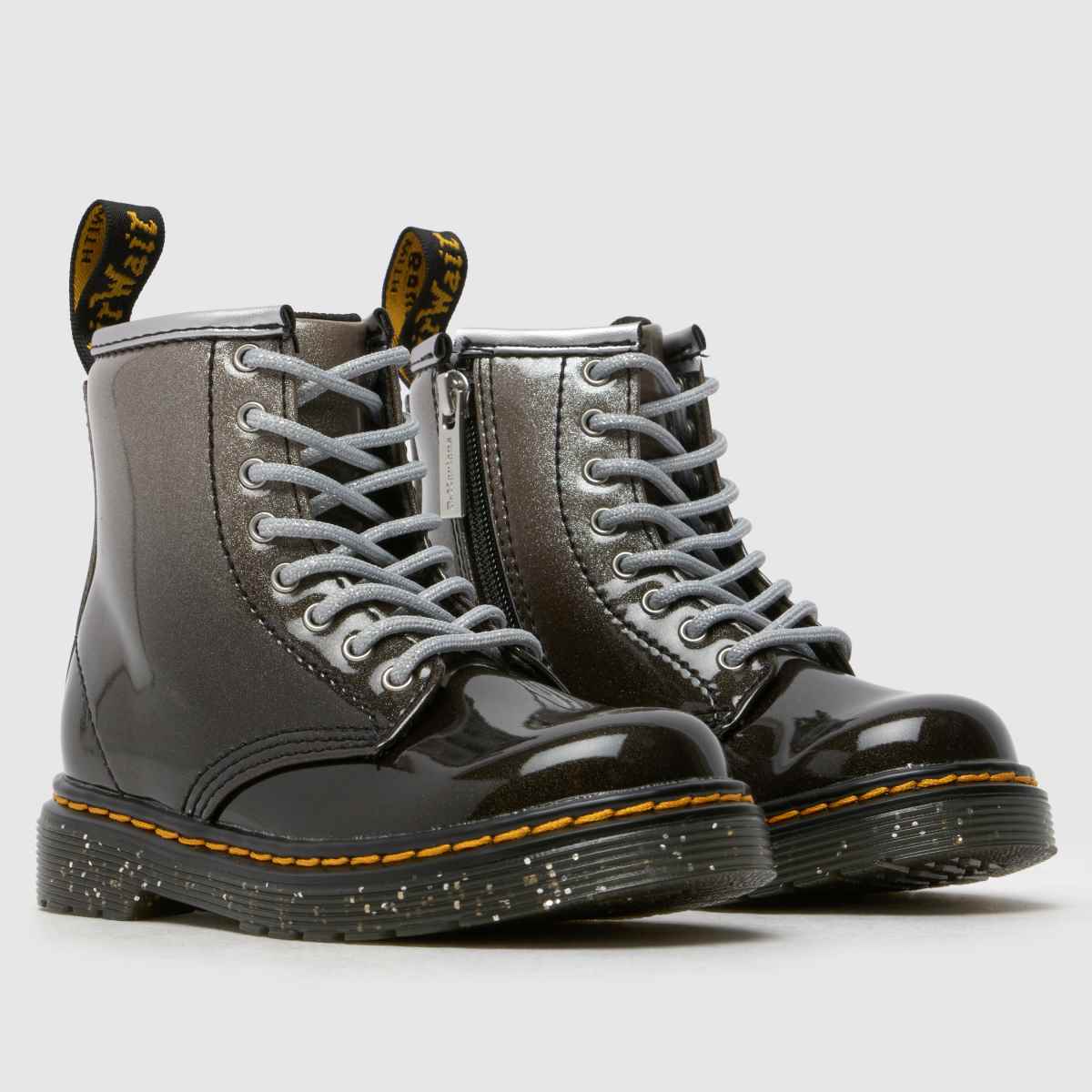 Dr Martens svarta & silverfärgade 1460 glitter flickstövlar
