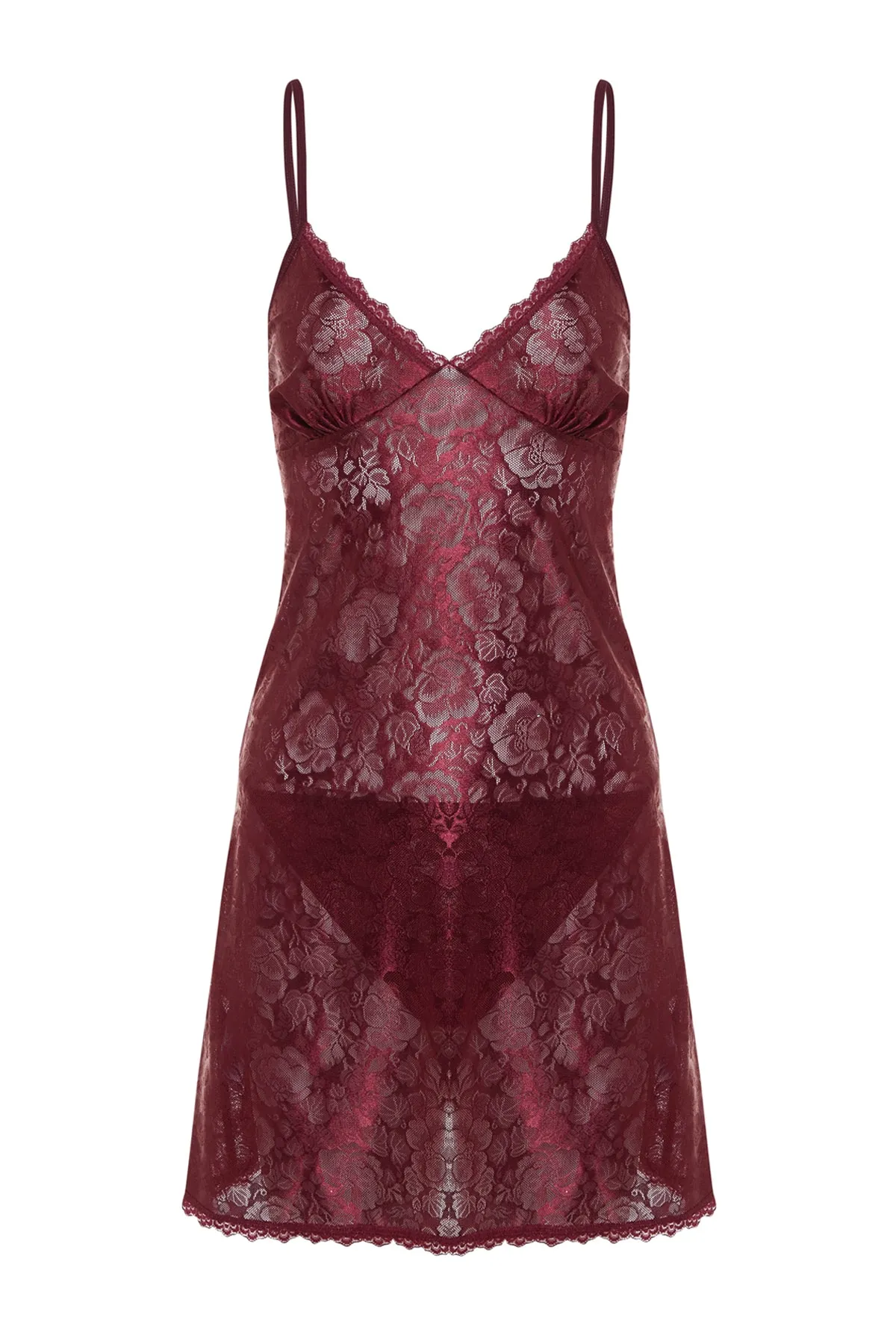 Trendyol Collection  Burgunderrotes Babydoll mit Spitzenhöschen und Seilriemen THMAW21LL0002