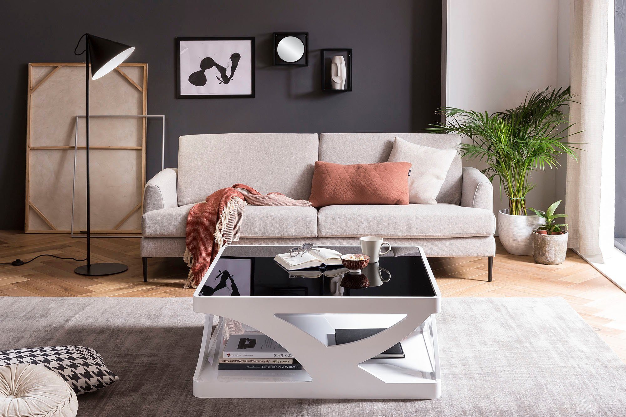 SalesFever Couchtisch, 10 mm Schwarzglasplatte, rechteckig oder quadratisch