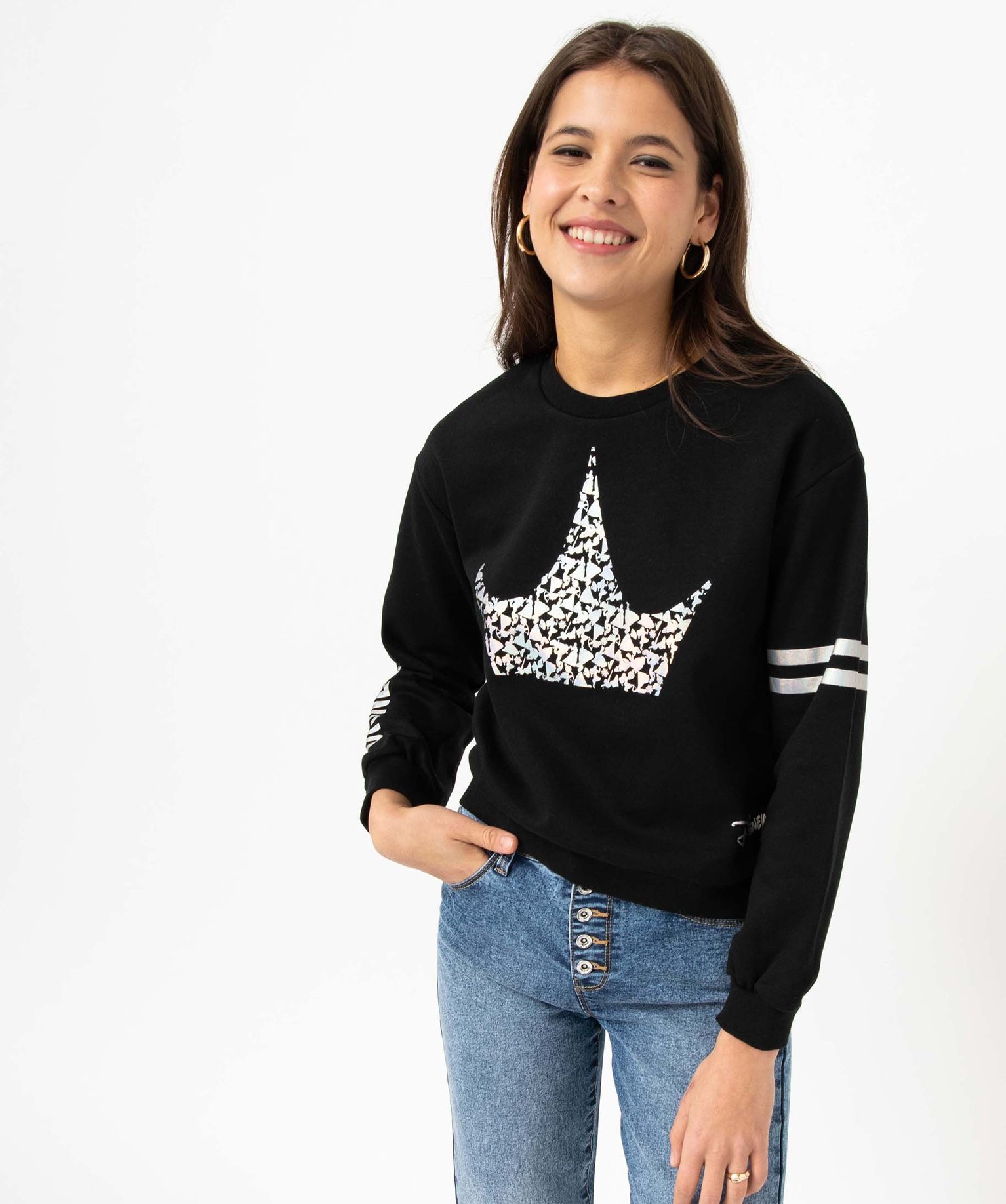 Sweat en molleton doux motifs irisés femme - DS noir | GEMO