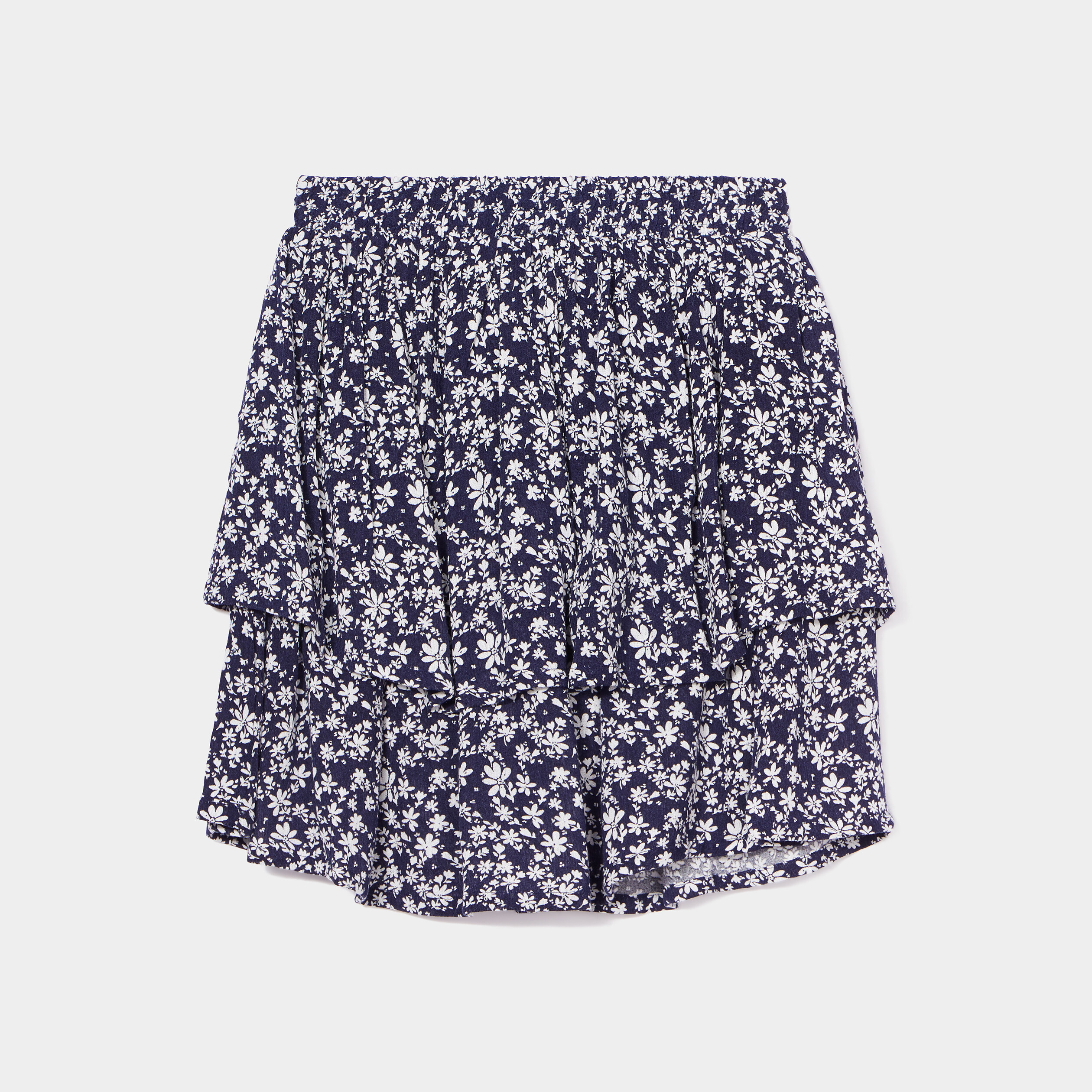 Jupe à volants taille smockée bleu marine fille | La Halle