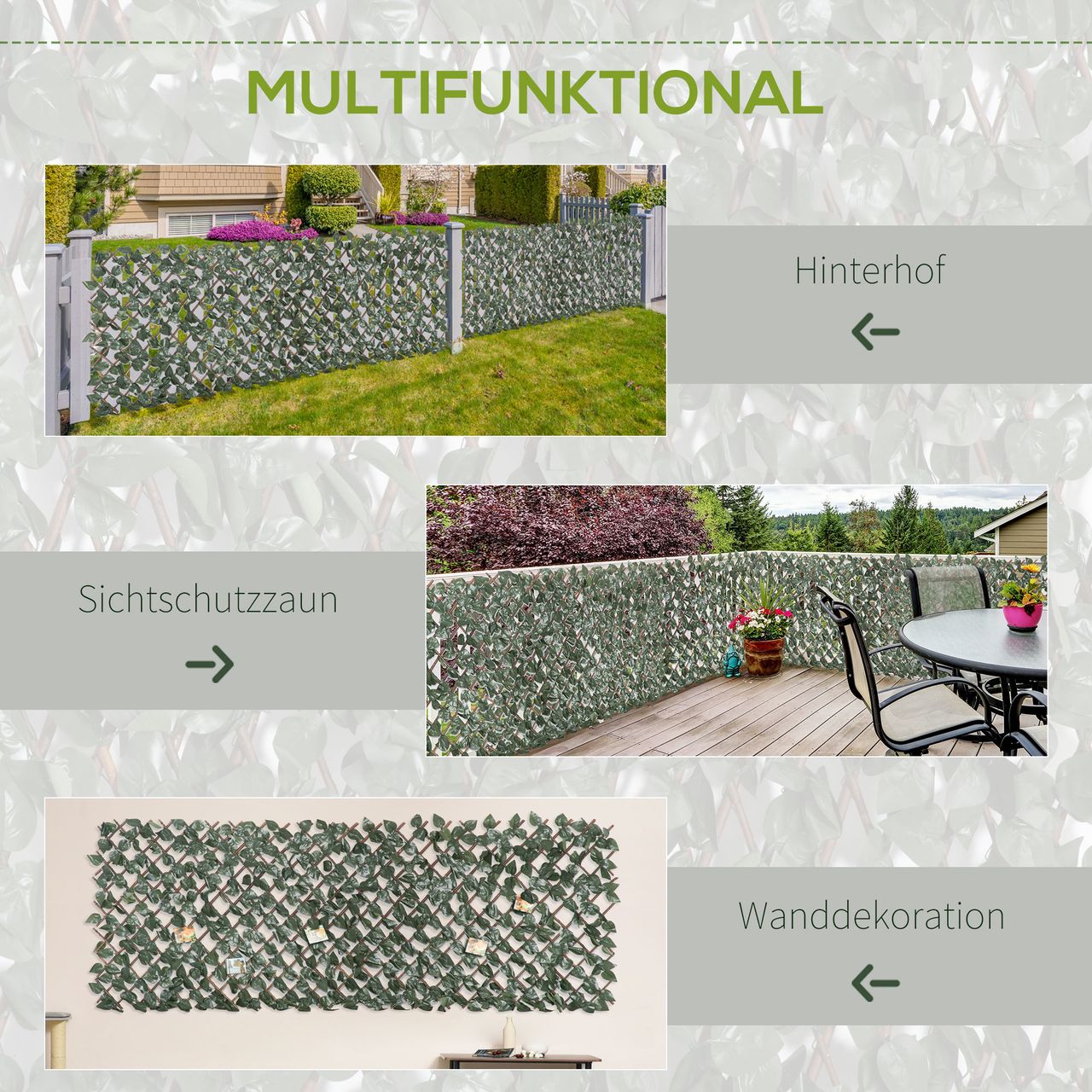 Outsunny 8 Stück künstliches Pflanzenwand Hecke UV-Schutz Sichtschutz Rhododendronblätter Design 200 X 100 cm Heckenpflanze für Garten Outdoor Dekor