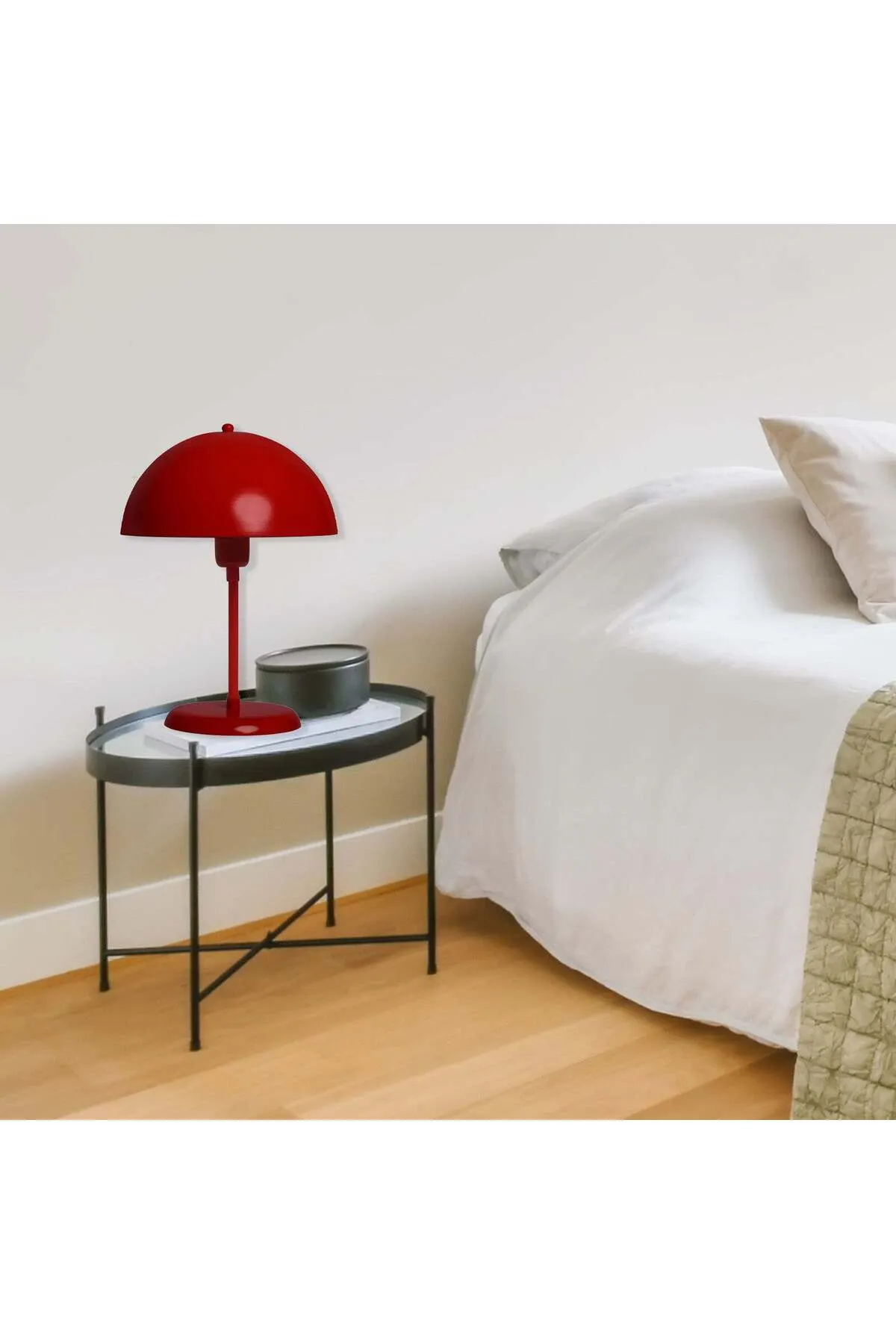 Bamyum  Lipeo Kleine Tischlampe 30cm, Pilzlampe Metall, Rote Lampe