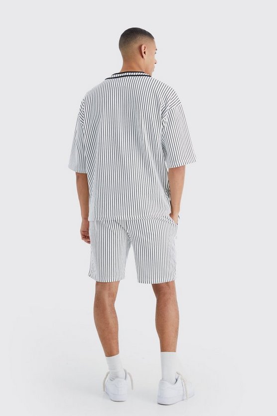 Oversize Nadelstreifen Baseball-Shorts-Set