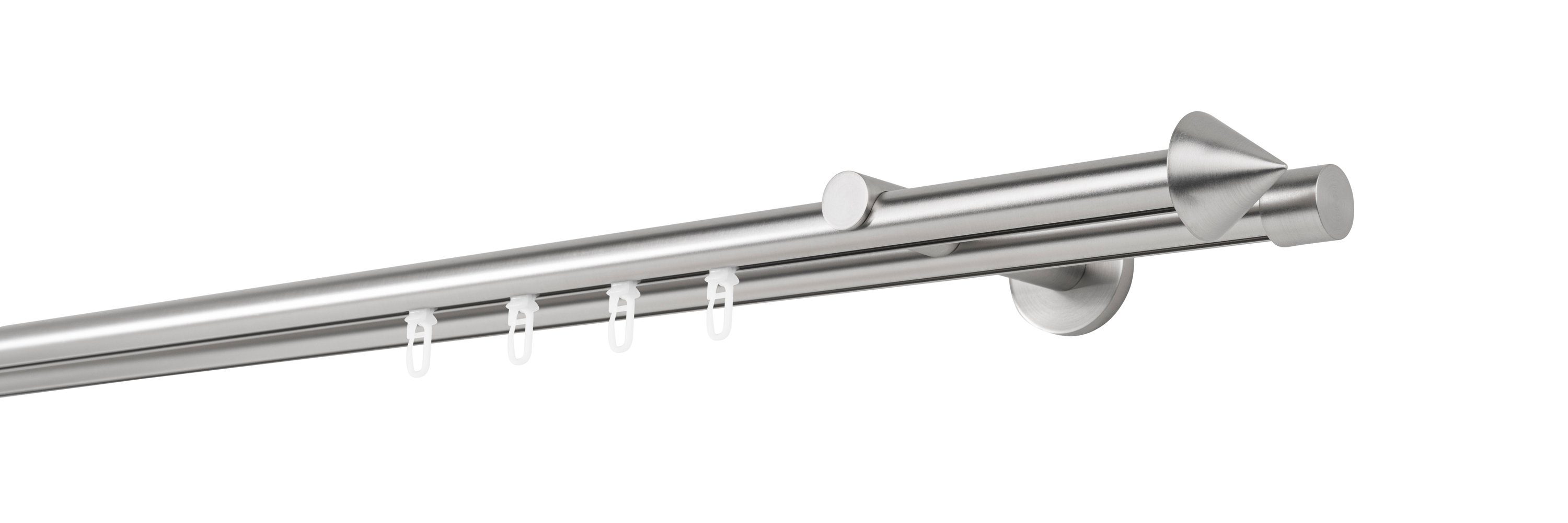 Gardinenstange Profil Wandabstand 12cm Spitze, ondeco, Ø 20 mm, 2 läufig-läufig, Maßanfertigung, Bohren, verschraubt