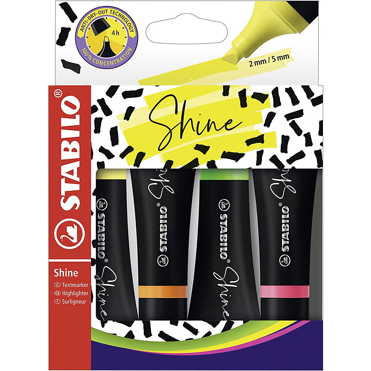 Textmarker SHINE, 4 Farben in Tubenform