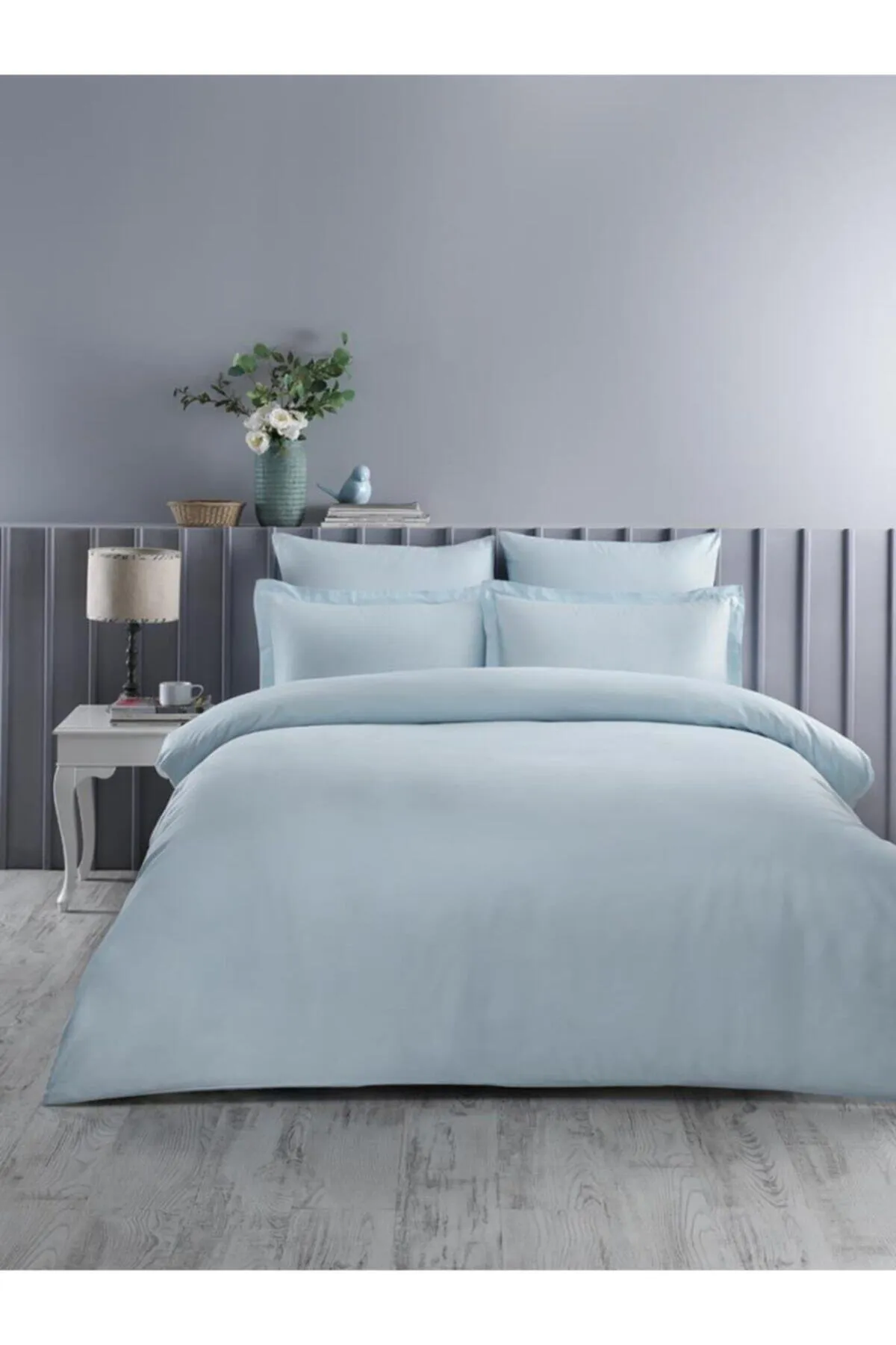 Karna Home  Karna Classic Doppelbett-Bettbezug-Set, Doppelbett-Bettbezug aus Baumwollsatin, Hellgrün