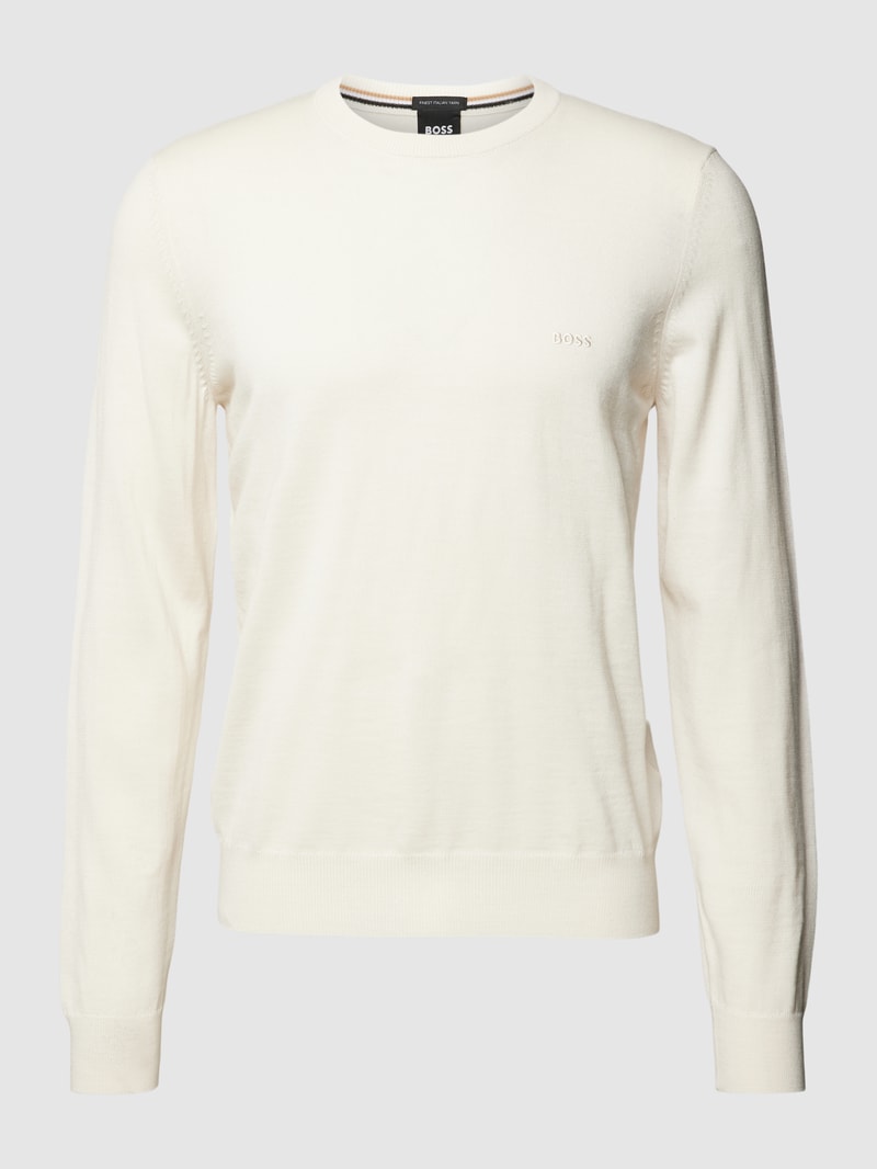 Strickpullover aus Schurwolle mit Label-Stitching Modell 'Otto' in offwhite
