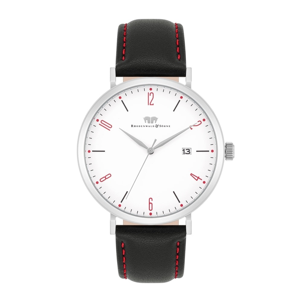Rhodenwald & Söhne Montre à quartz Arakon II Argent Cuir véritable en Noir Montre