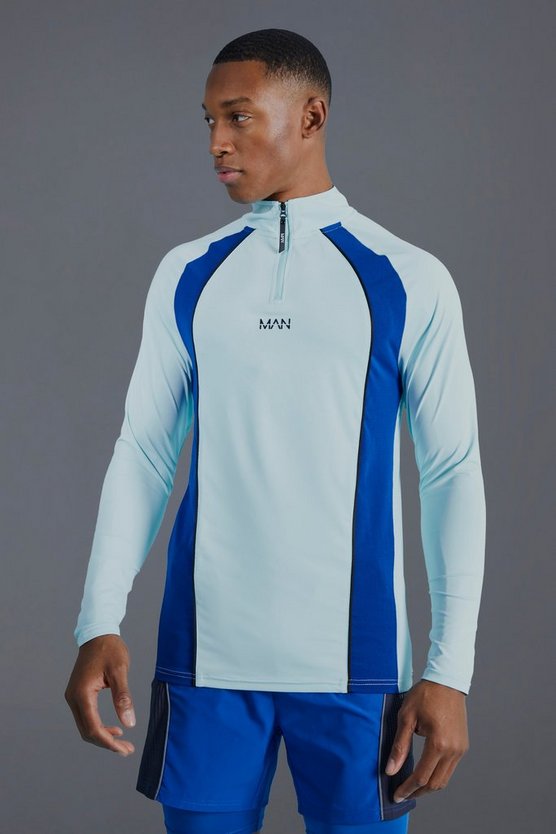Man Active Colorblock Trainingsoberteil mit 1/4 Reißverschluss