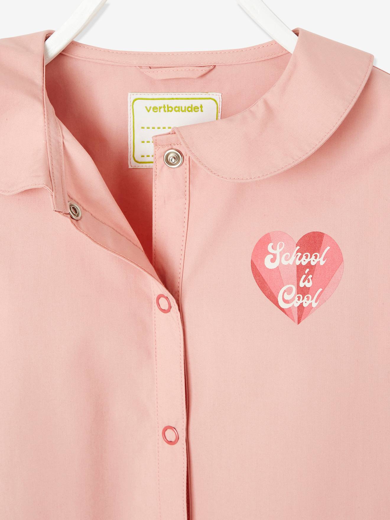 Vertbaudet Mädchen Malkittel mit Herz, personalisierbar BASIC - rosa